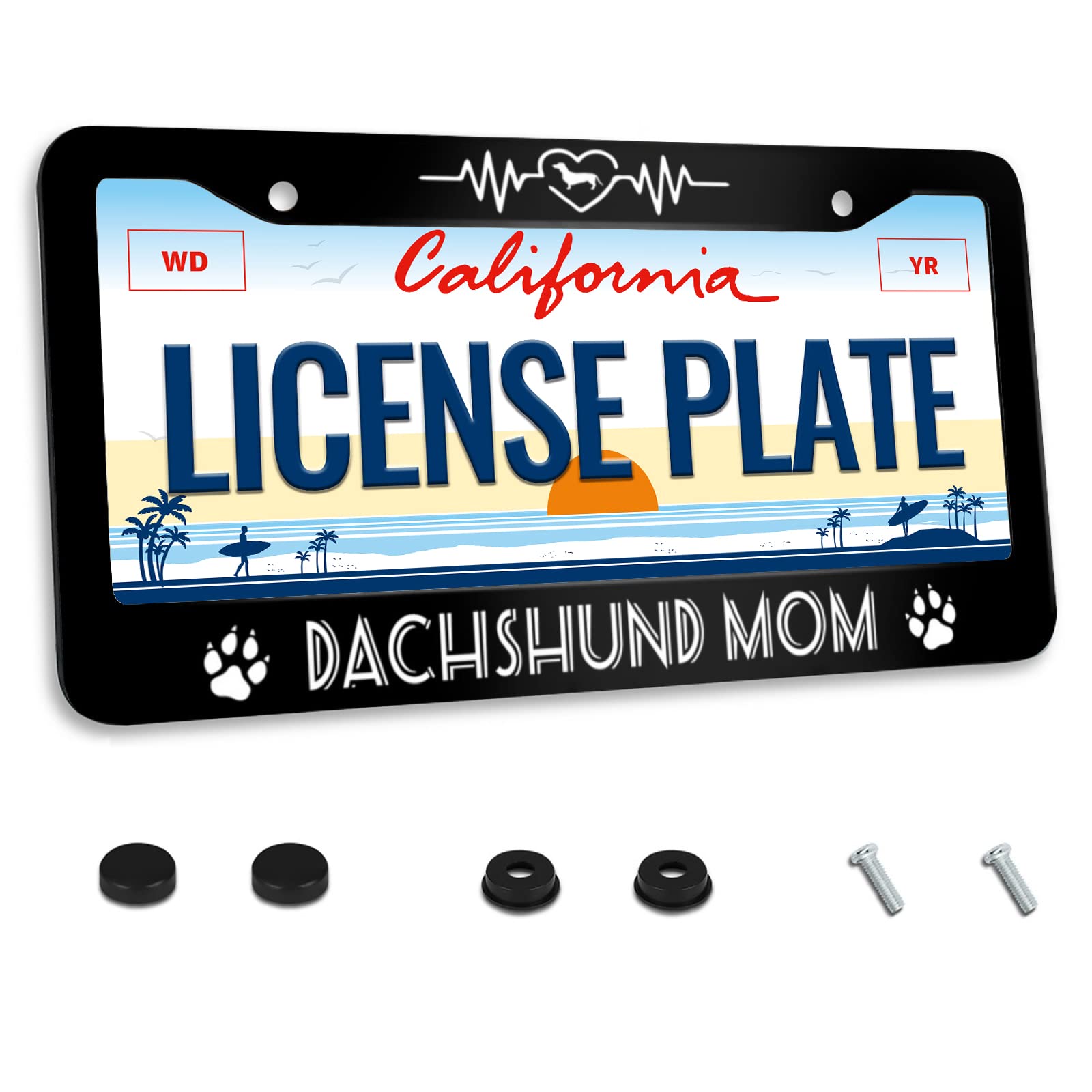 Dachshund Mom License Plate Frame Dog Mom Animal for Car Decorative Parts Stainless Steel License Plate for Standard Us Canada L