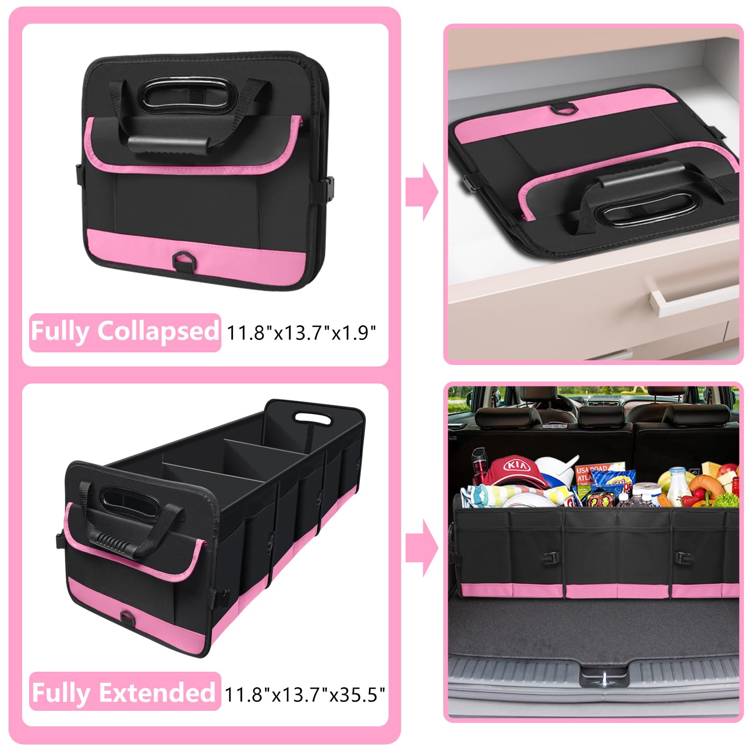 Aophy Trunk Organizer For Car, 95L Large Capacity Car Storage Organizer With Non-Slip Bottom Strips, Cargo Organizer For Suv, Tr
