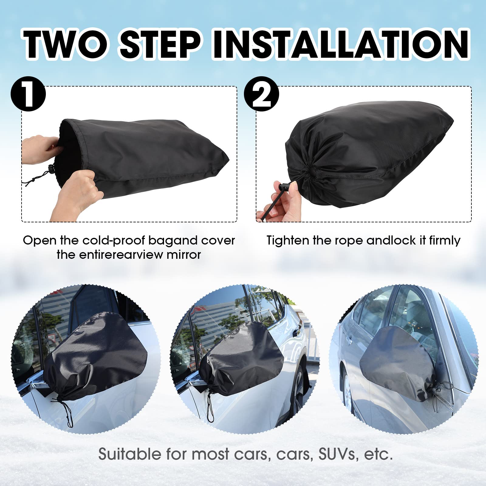Frienda Waterproof Side Mirror Covers - 6 Pieces Auto Rearview Protection with Drawstrings for Winter Vehicle Accessories