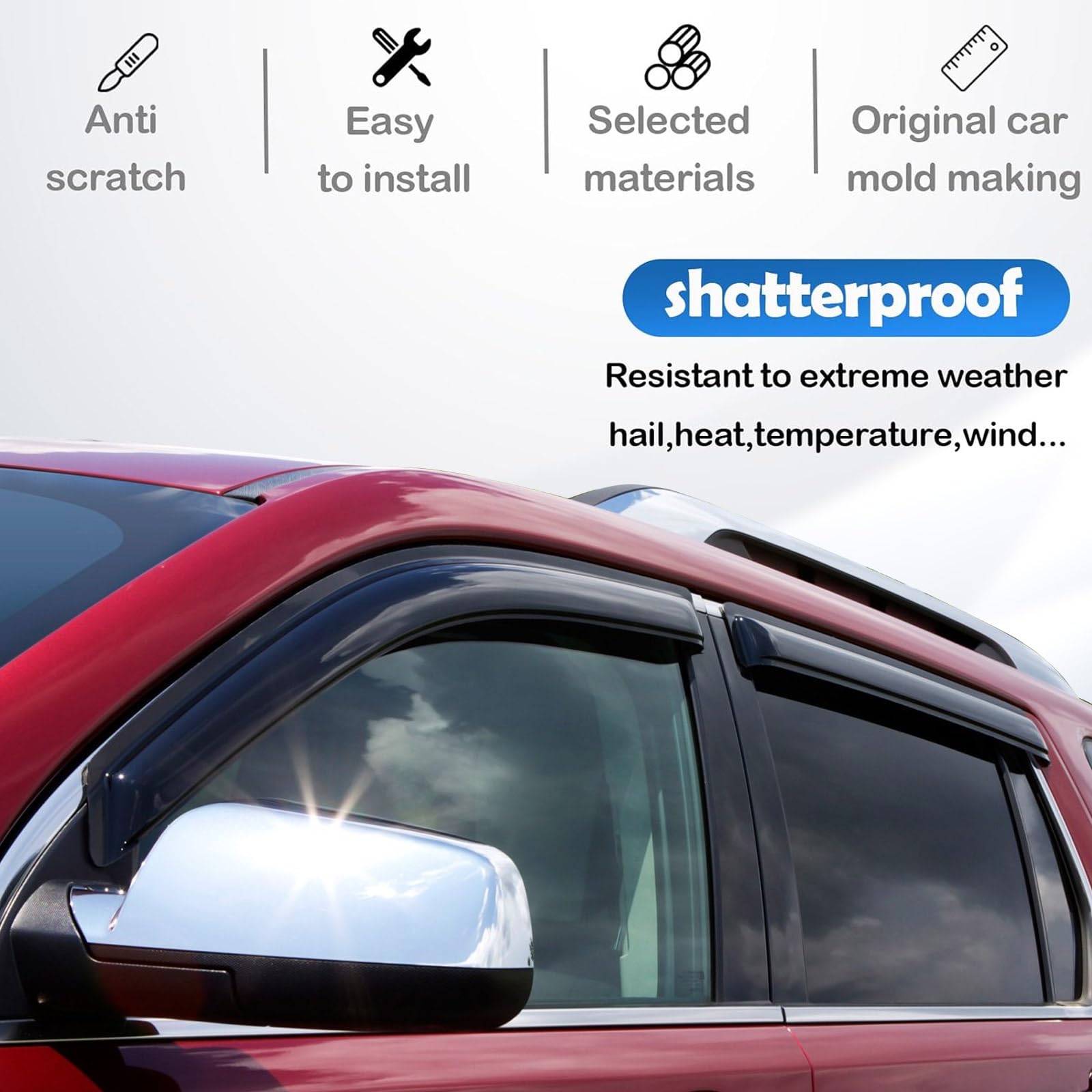 Window Rain Guards for 2014-2018 Chevy Silverado/GMC Sierra 1500 Crew Cab & 15-19 Silverado/Sierra 2500HD 3500HD, Window Visor V
