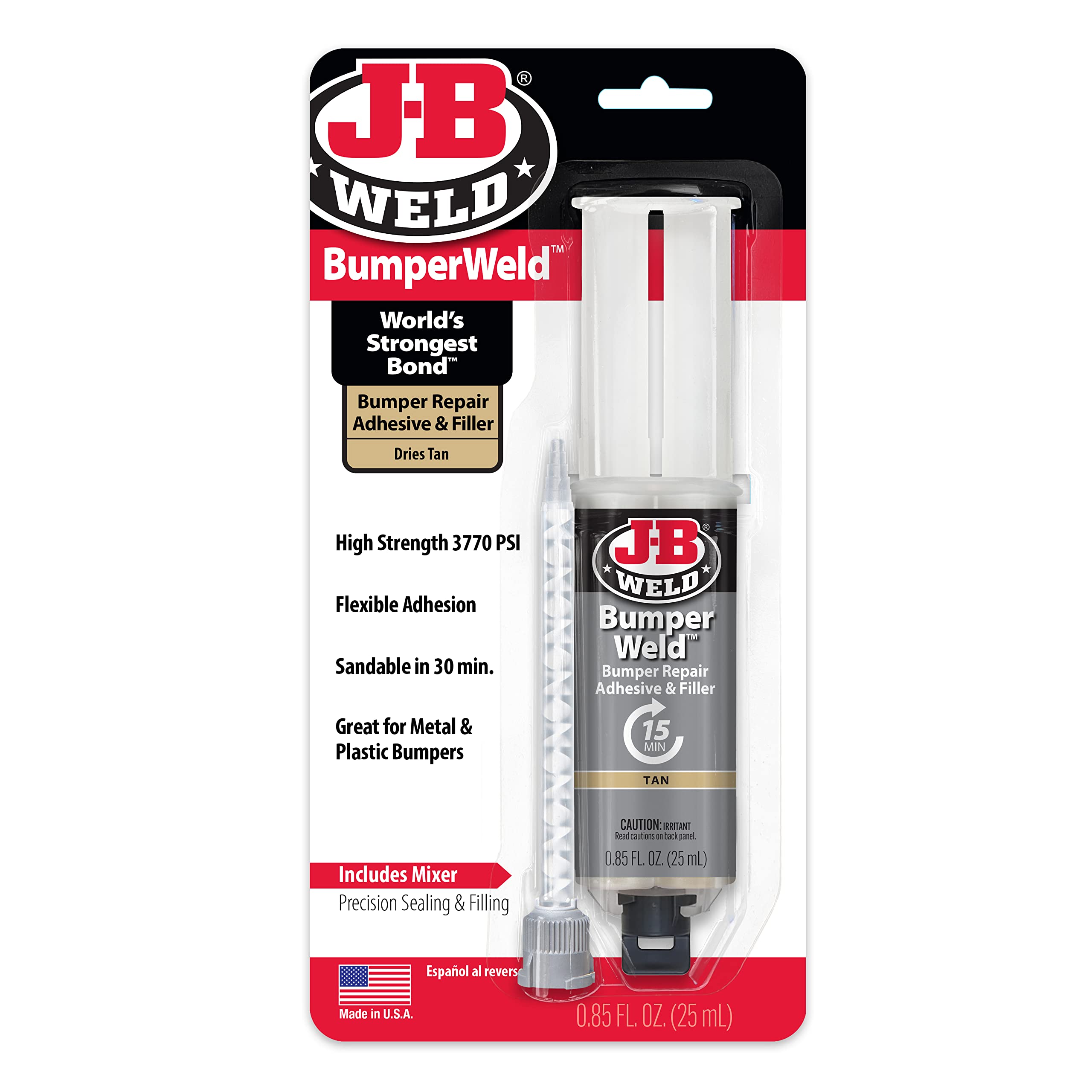 JB Weld BumperWeld, Tan, Bumper Repair, Syringe w/Static Mixer