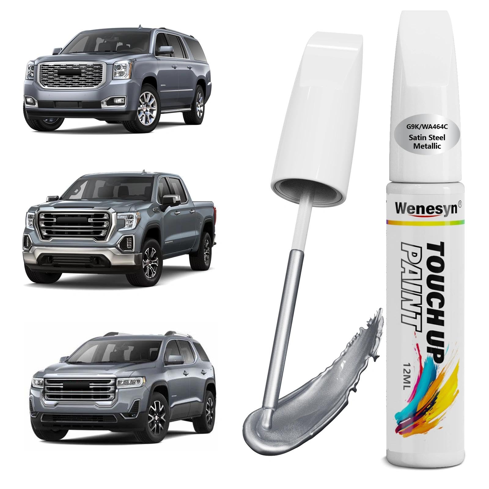 Wenesyn WA464C G9K Satin Steel Metallic Touch Up Paint Compatible with GMC, Car Paint Scratch Remover for Nicks & Chips Repair, 