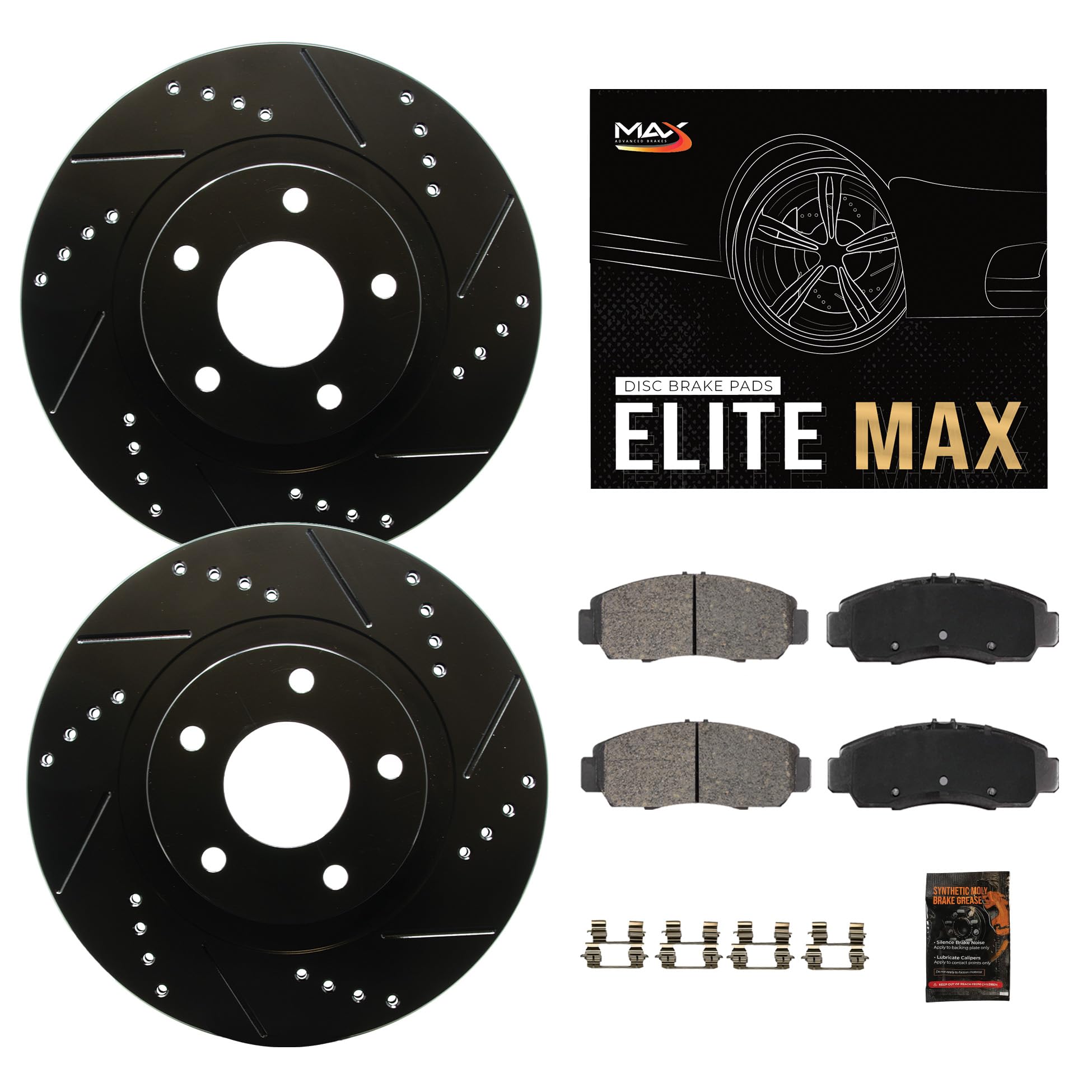Max Advanced Brakes Front Brake Kit Compatible With 2005-2009 2010 2011 Dodge Dakota Compatible With Mitsubishi Raider Replaceme