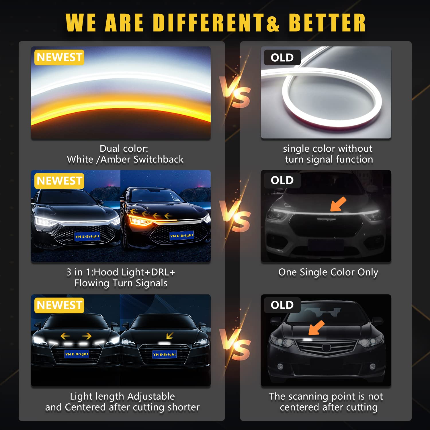 Dynamic Scan Start Up Hood Light Strip Sequential Flowing Turn Signal Lights Flexible Drl Daytime Running Light Car Led Light St