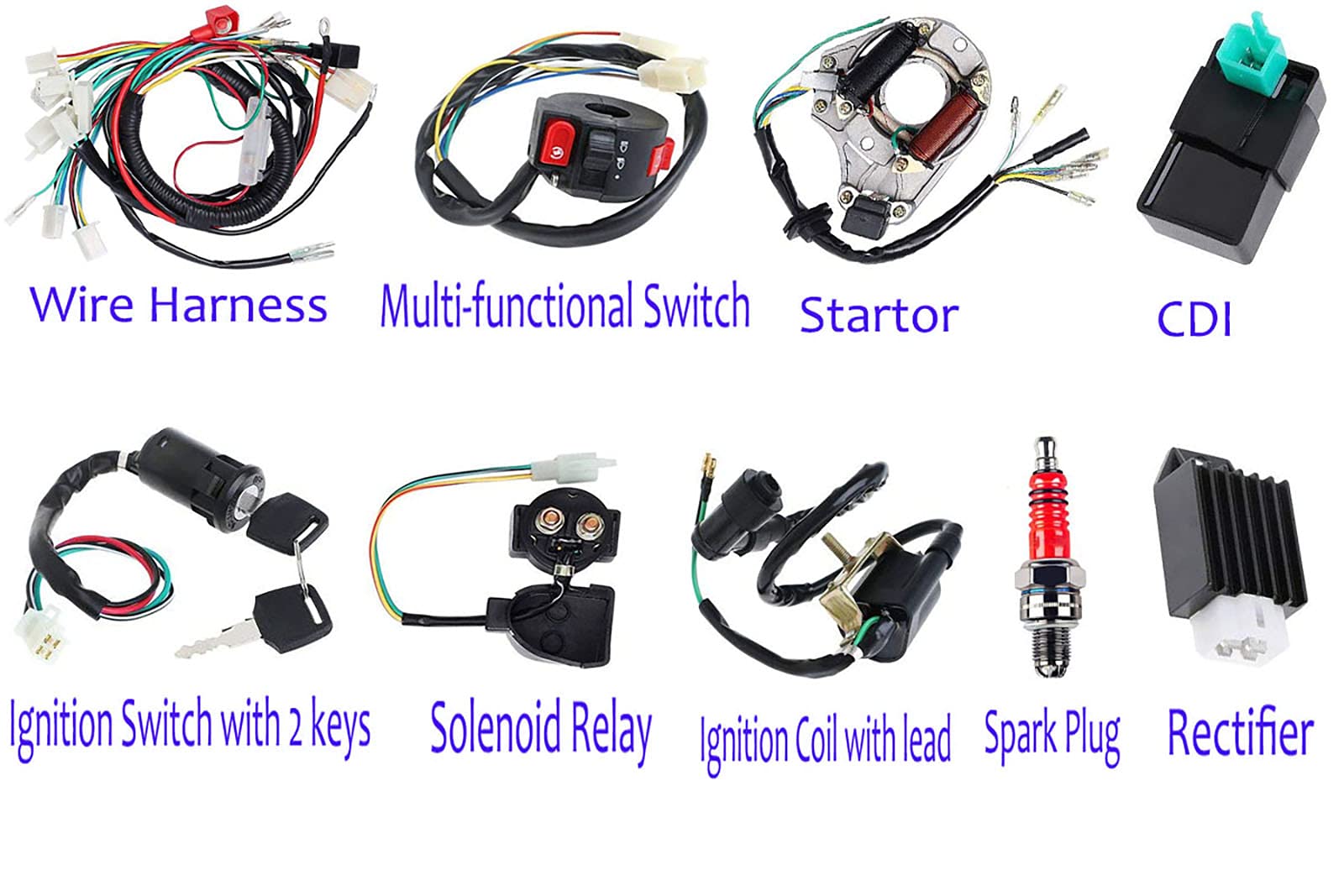 BOOTOP PIN ATV Wiring Harness Kit for Taotao 50cc 70cc 110cc 125cc - Complete Wiring with Stator Coil, CDI, Solenoid Relay