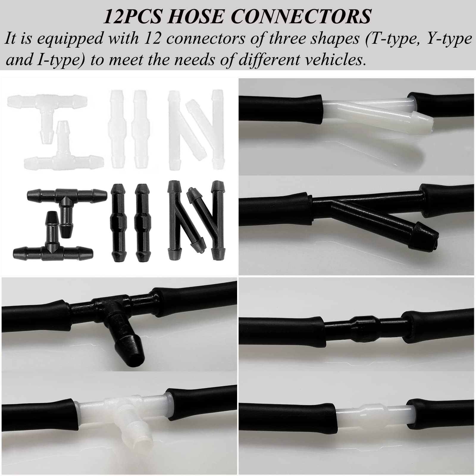 Windshield Washer Hose Kit - Includes 4 Meter Washer Fluid Hose & 12 Pcs Hose Connectors, Compatible With Most Vehicle Windshiel