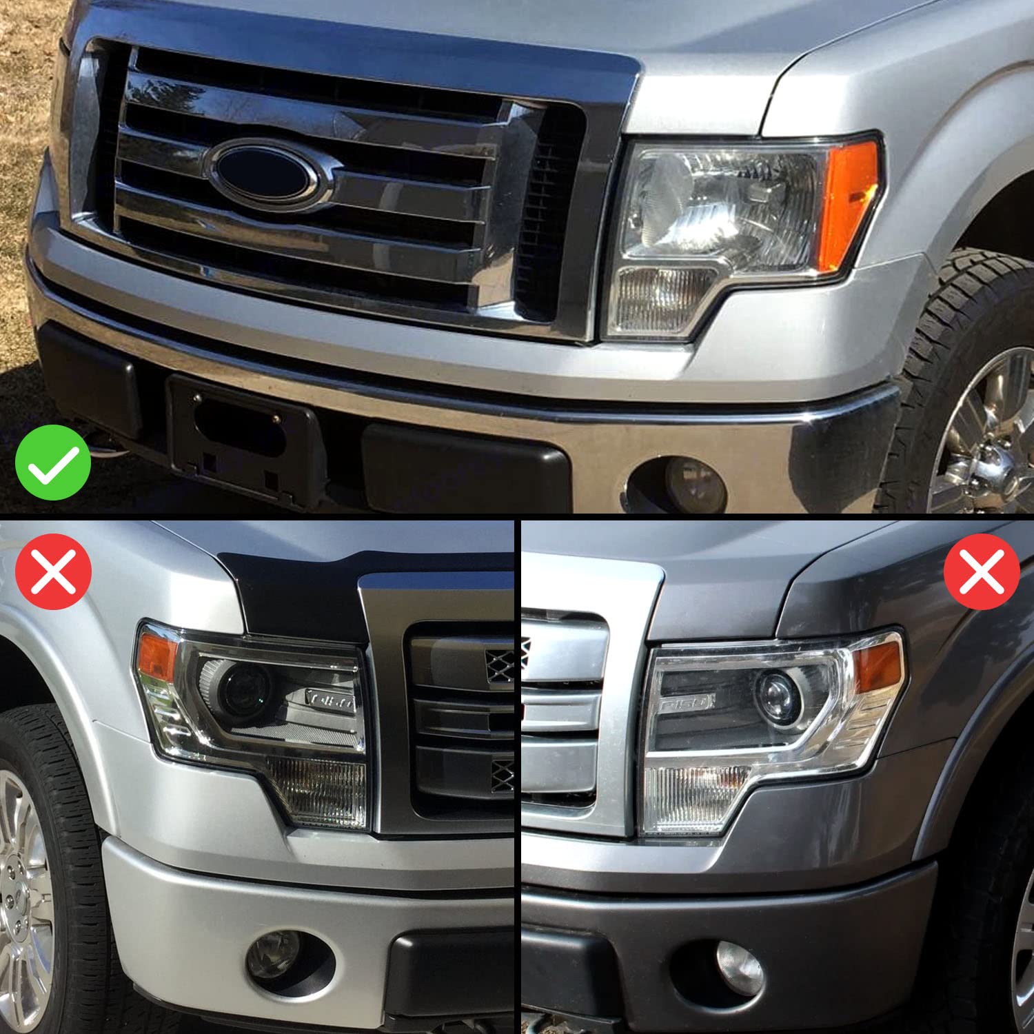 AmeriLite Replacement Headlights - Switchback LED, Halogen, Quad Projector Set for 2009-2014 Ford F150, Driver & Passenger Side, Black LED Tube