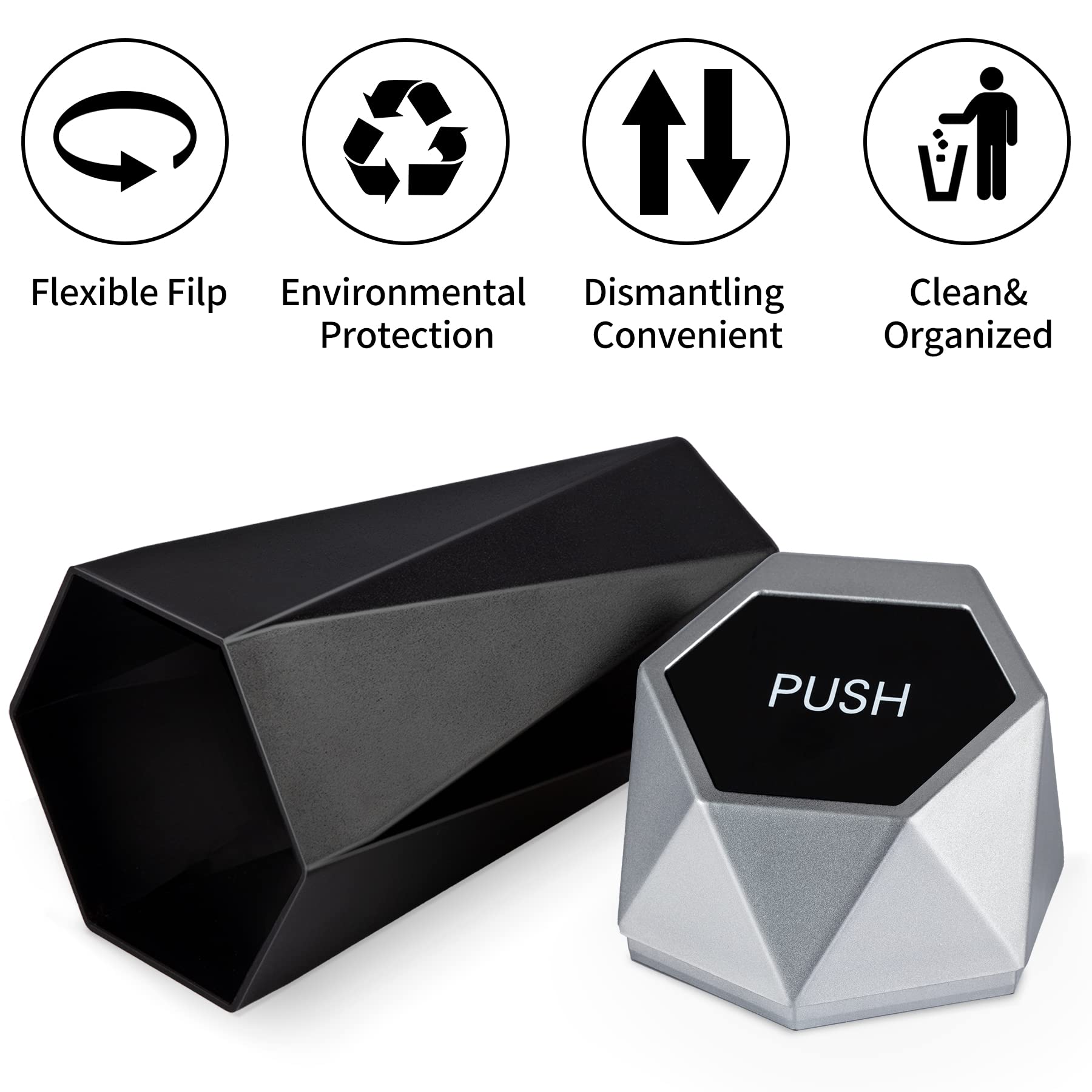 Justtop Car Trash Can With Lid, Diamond Design Small Automatic Portable Trash Can, Easy To Clean, Used In Car Home Office (Silve