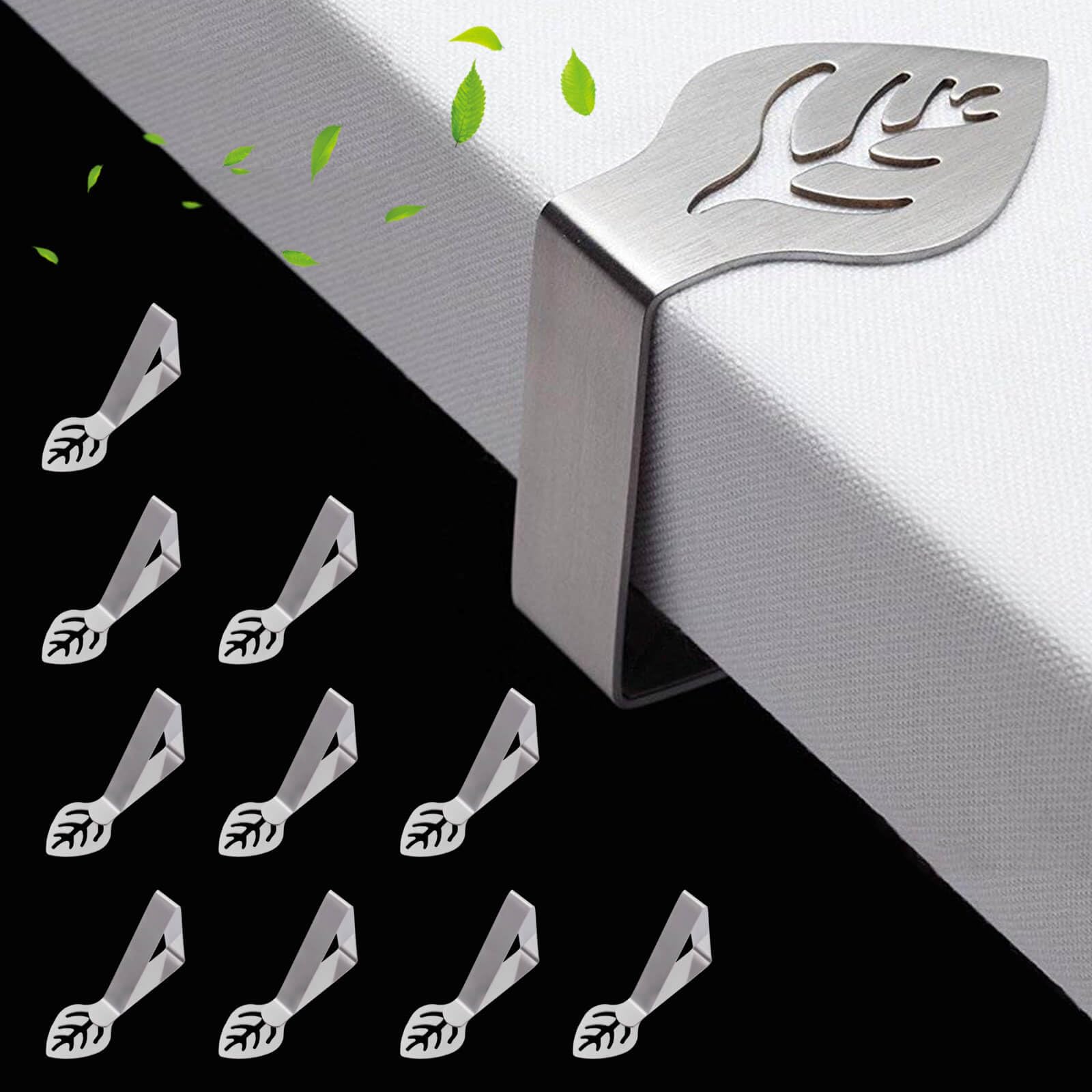 CUNGLIN Table Cloth Holder Clips 10 Pack, Leaf Shape Picnic Tablecloth Clip Outdoor Large Heavy Duty Stainless Steel Decorative 