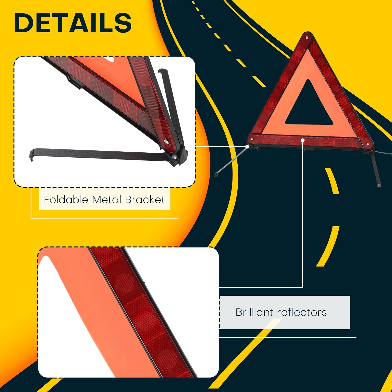 Acymner Reflective Safety Triangle Kit | Emergency Warning Triangles with Storage Case Roadside Reflective Early Warning Sign fo