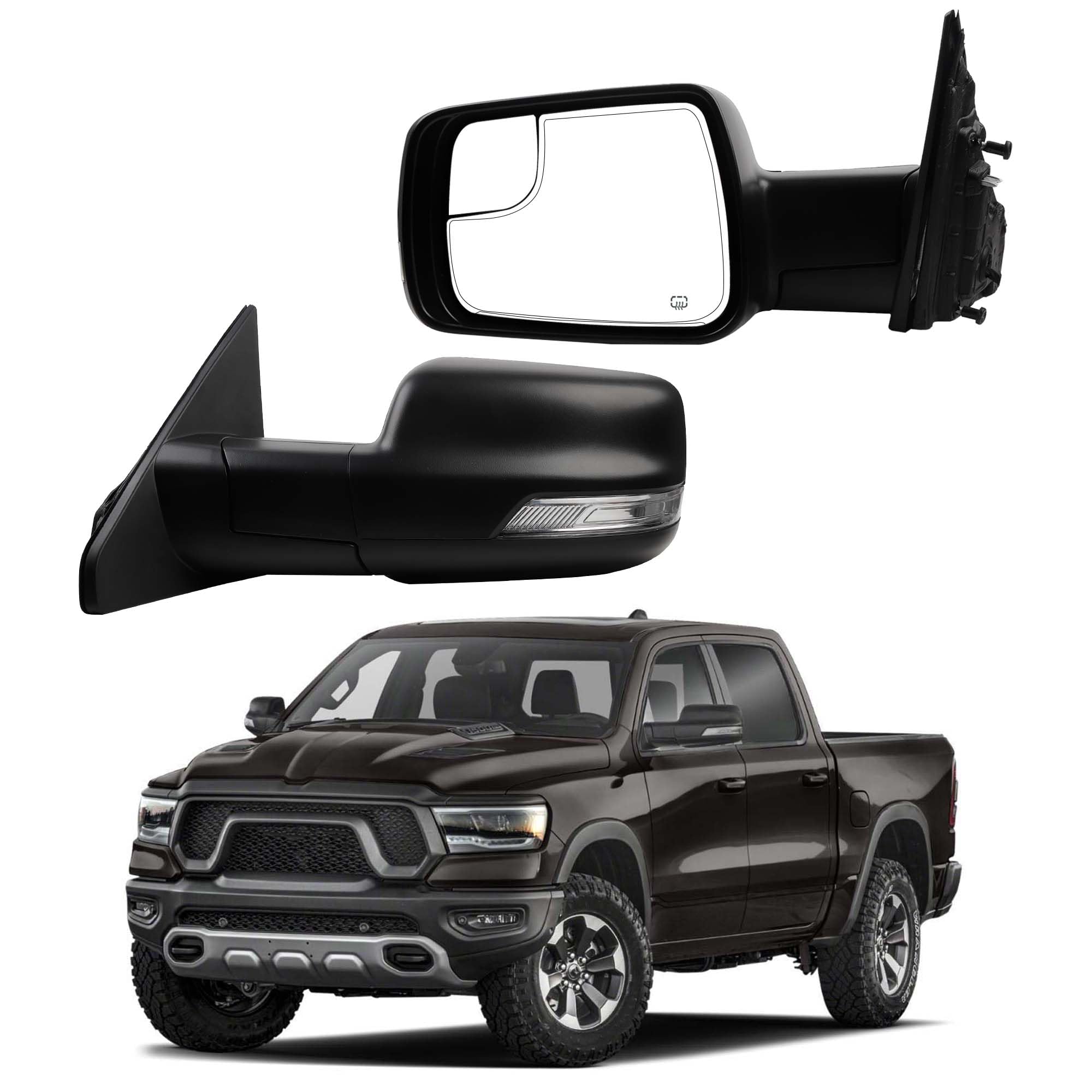 Dasbecan Left Driver Side Mirror Compatible with 2019-2024 Ram 1500 Rearview Mirror with Temp Sensor/Heated Glass/Signal Light/P