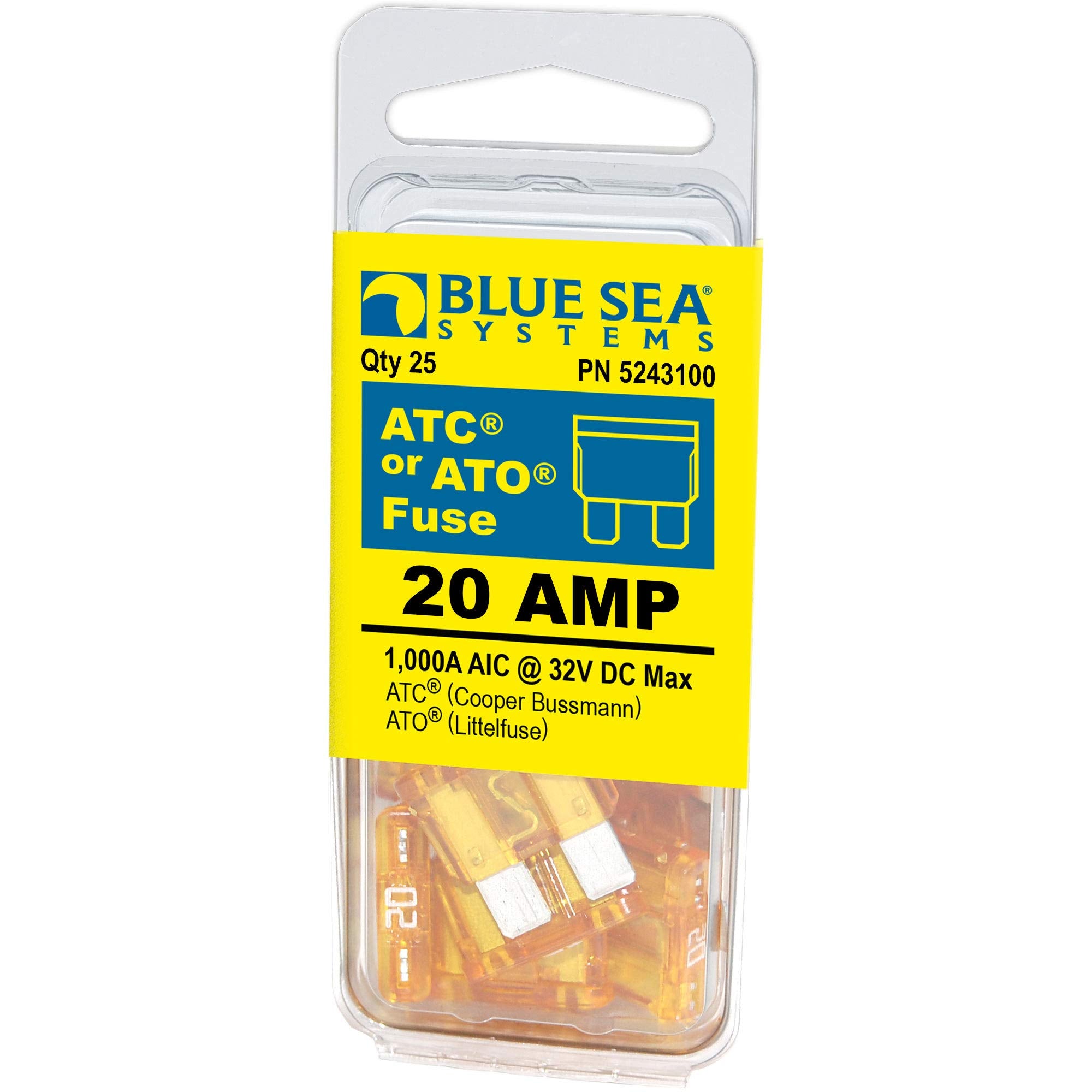 Blue Sea Systems 5243100 20A Ato/Atc Fuse, 25 Pack
