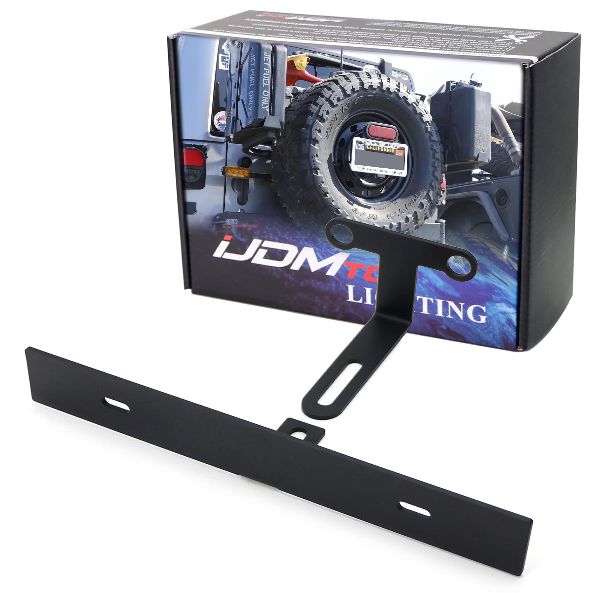 iJDMTOY Rear License Plate Relocator Bracket for Jeep Wrangler JK 2007-2017, Easy Install, Black, Compatible with 07-17 Models