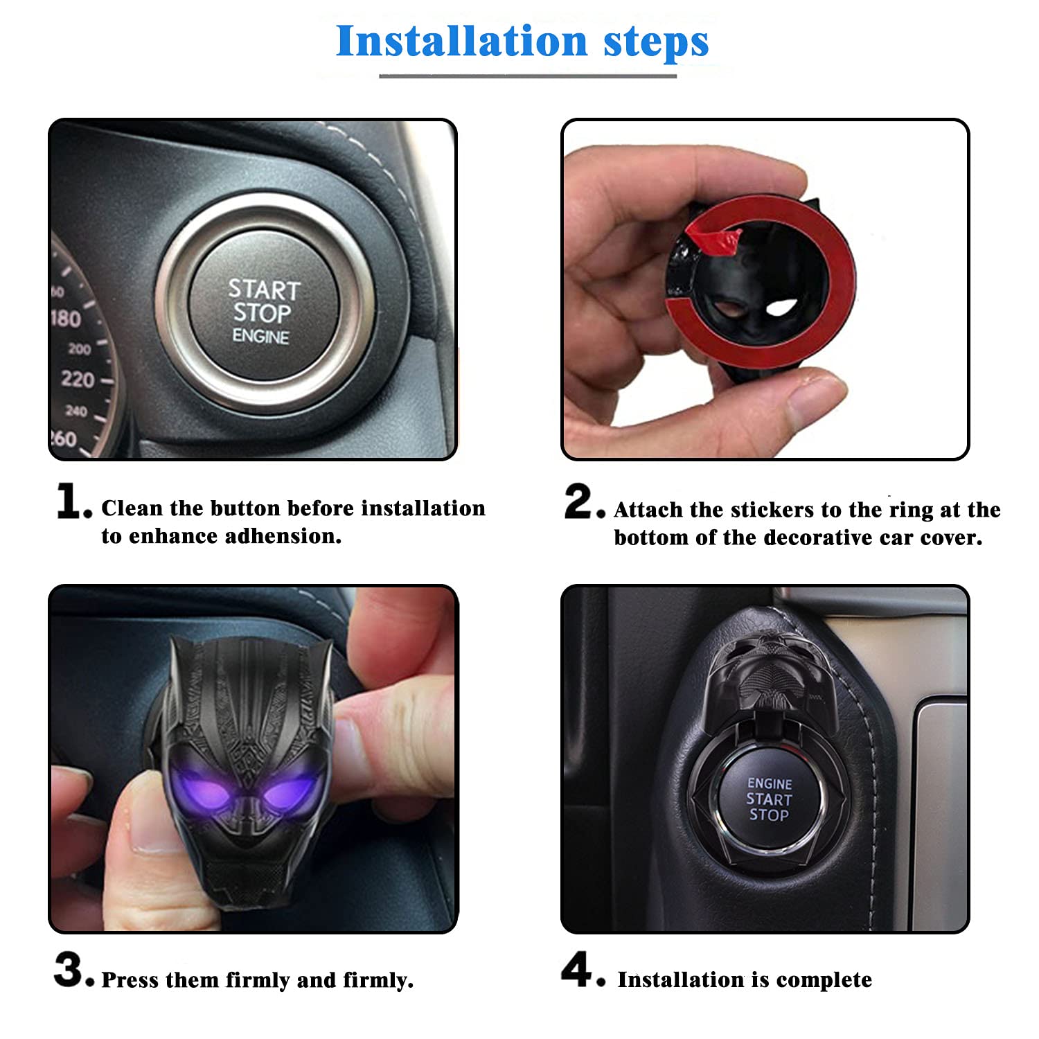 REHITAY Car Engine Ignition Start Stop Button Cover - Aluminum, Black, Model 111, Universal Anti-Scratch Decorative Ring