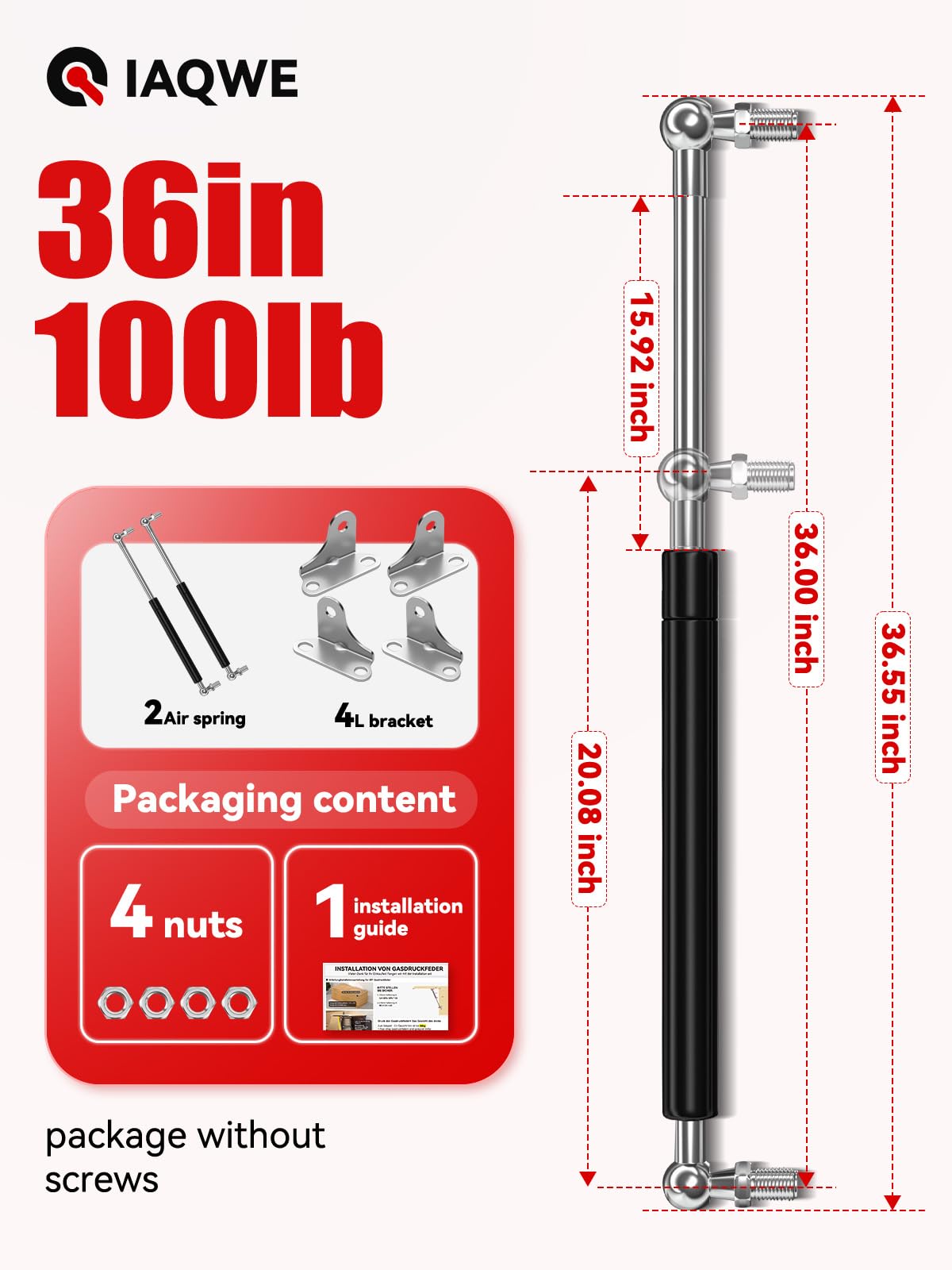 36Inch 100Lbs/445N Gas Struts Springs Shocks Lift Support With L-Type Mounts For Boat Cover Rv Bed Storage Heavy Duty Toolbox Li