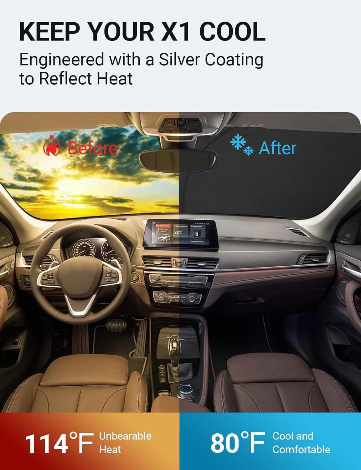 Proadsy 2025 Upgrade Windshield Sun Shade Custom Fit Bmw 5 Series 2011-2016 4-Layer Foldable Front Sunshade Protector Sun Visor