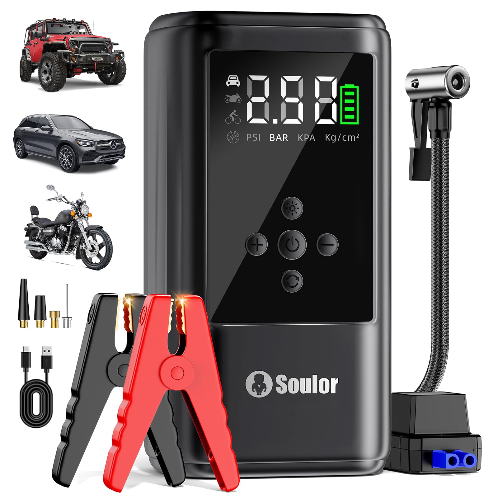 6000A Jump Starter with Air Compressor Battery Jumper Starter Portable 10-in-1 Car Jump Starter Portable 12V Jump Box with 160PS