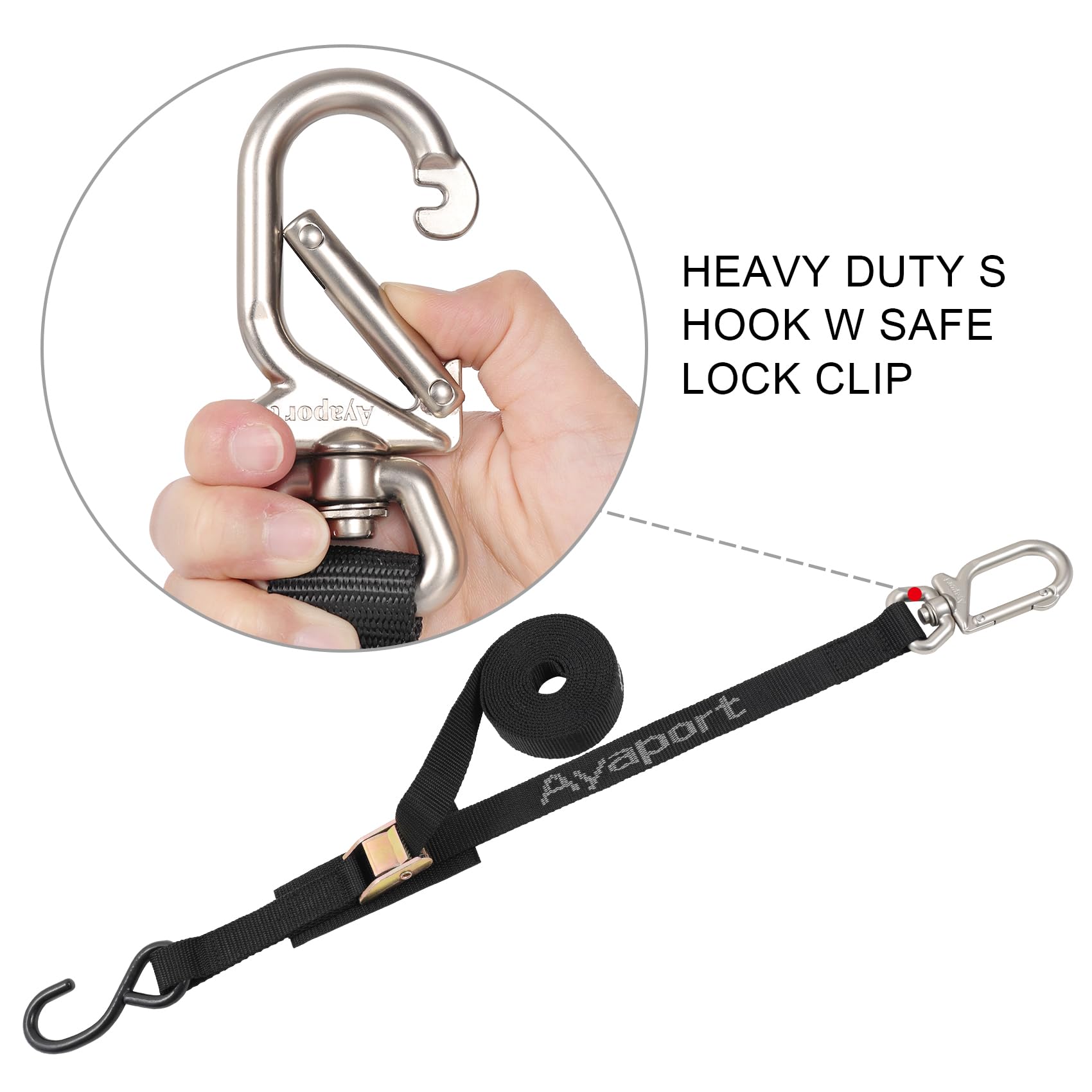 Ayaport Cam Buckle Tie Down Straps 6 Feet With Swivel Carabiner Hook For Motorcycle, Kayak, Car, Truck, Dirt Bike