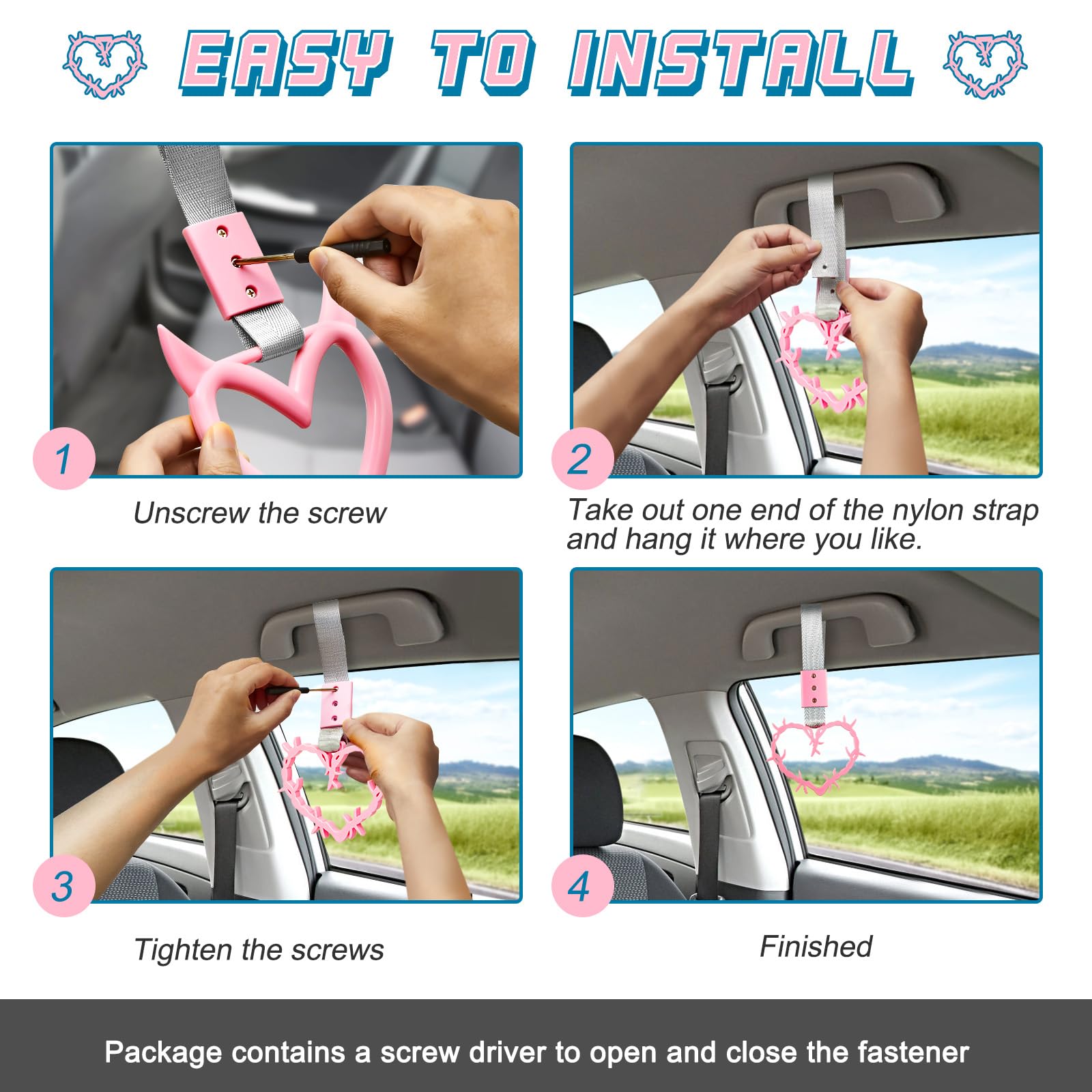 Fabbay 2 Pieces Heart Handle Keychains Car Accessory Heart Hand Strap Drift Charm For Car Interior Exterior Decoration(Pink,Devi