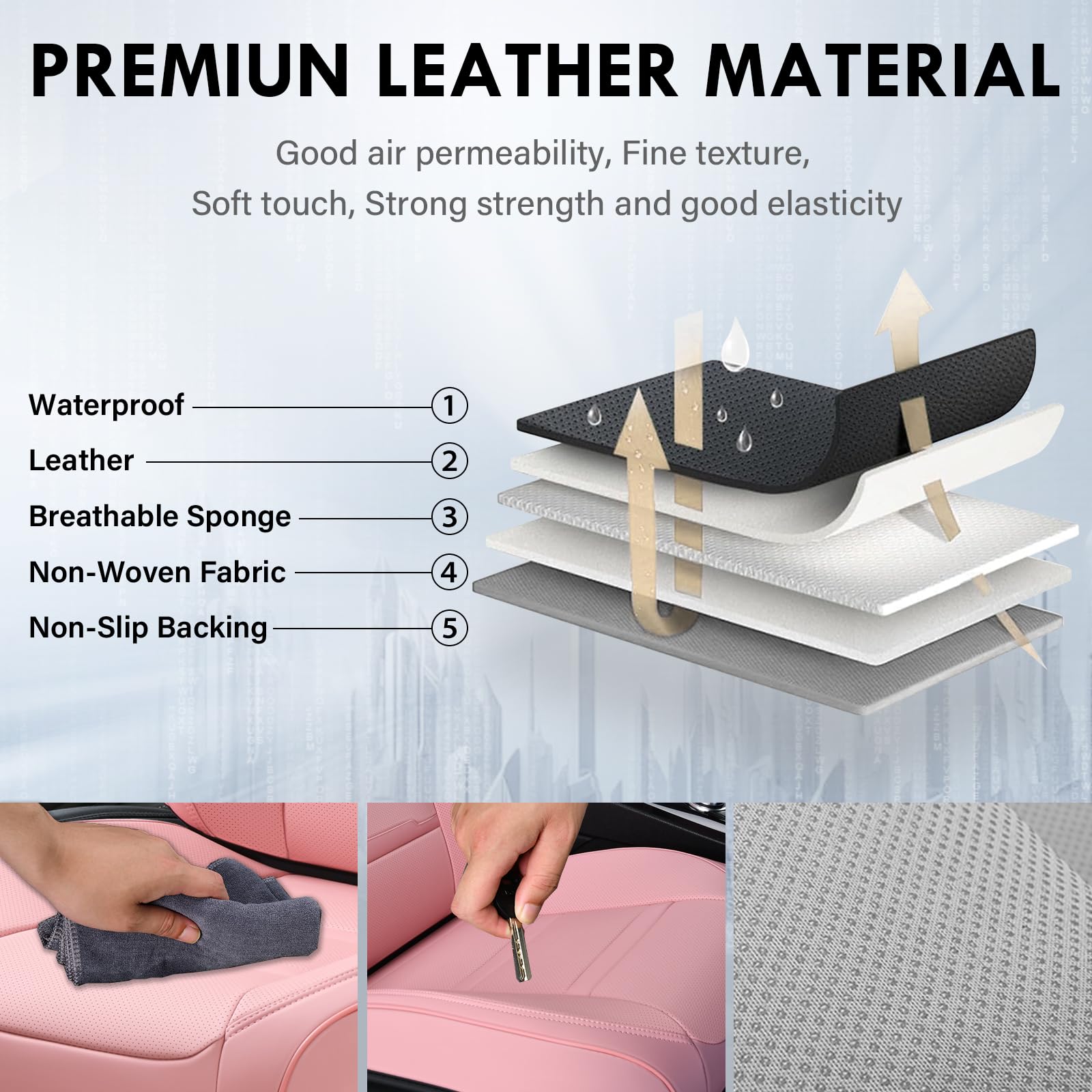 Coverado Car Seat Covers Front Seats, 2 Piece Car Seat Protector With Removable Headrest, Nappa Leather Breathable Seat Cushion