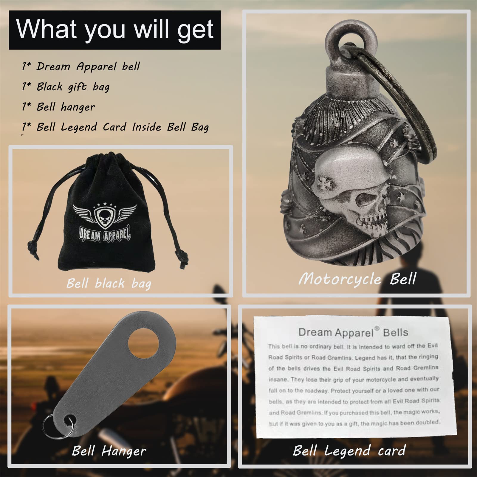 Dream Apparel Motorcycle Ride Bell For Bikers,Heavy Spirit Bells Accessory And Key Chain For Luck (Dbl13-L Rebel)