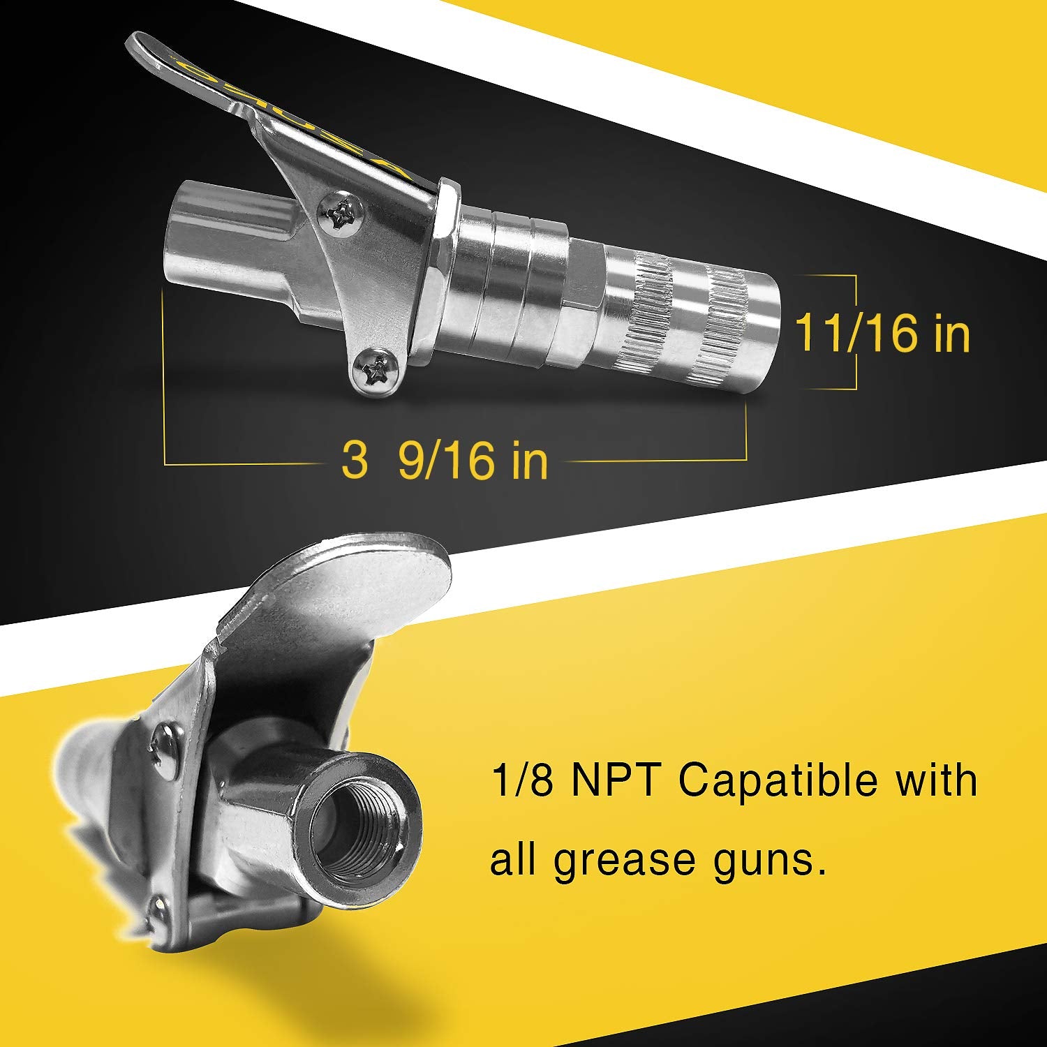 Azuno Grease Gun Coupler, 2Nd Generation Upgraded To 12,000 Psi, Grease Gun Tips Quick Lock And Release, Compatible With All Gre