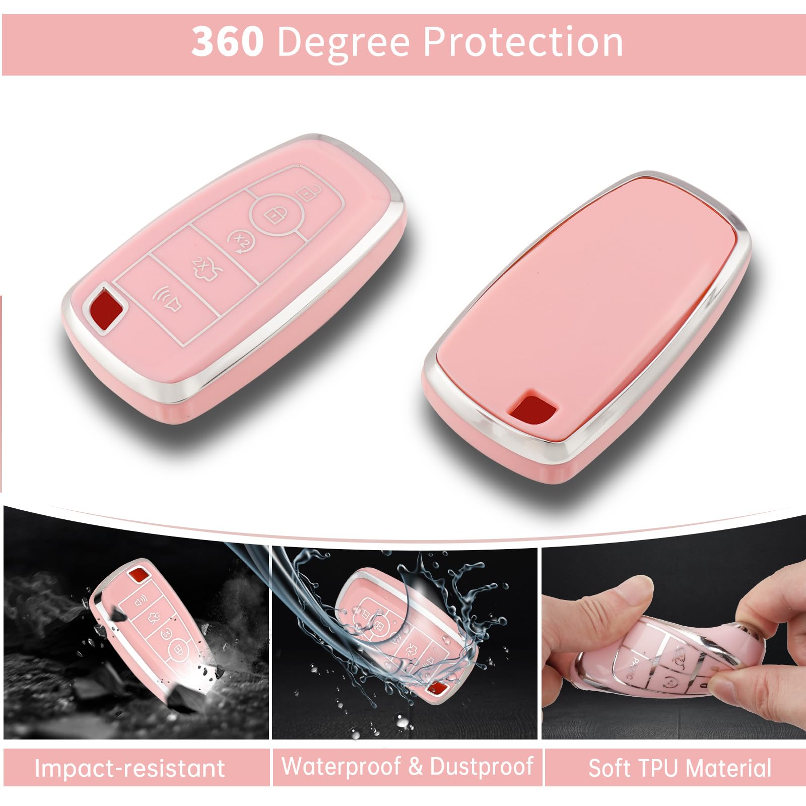 Pangpai Pink Car Accessories 3 Pcs For Ford Edge Escape Expedition Explorer Fusion Mustang Ranger F-150 F-250 Key Fob Cover With