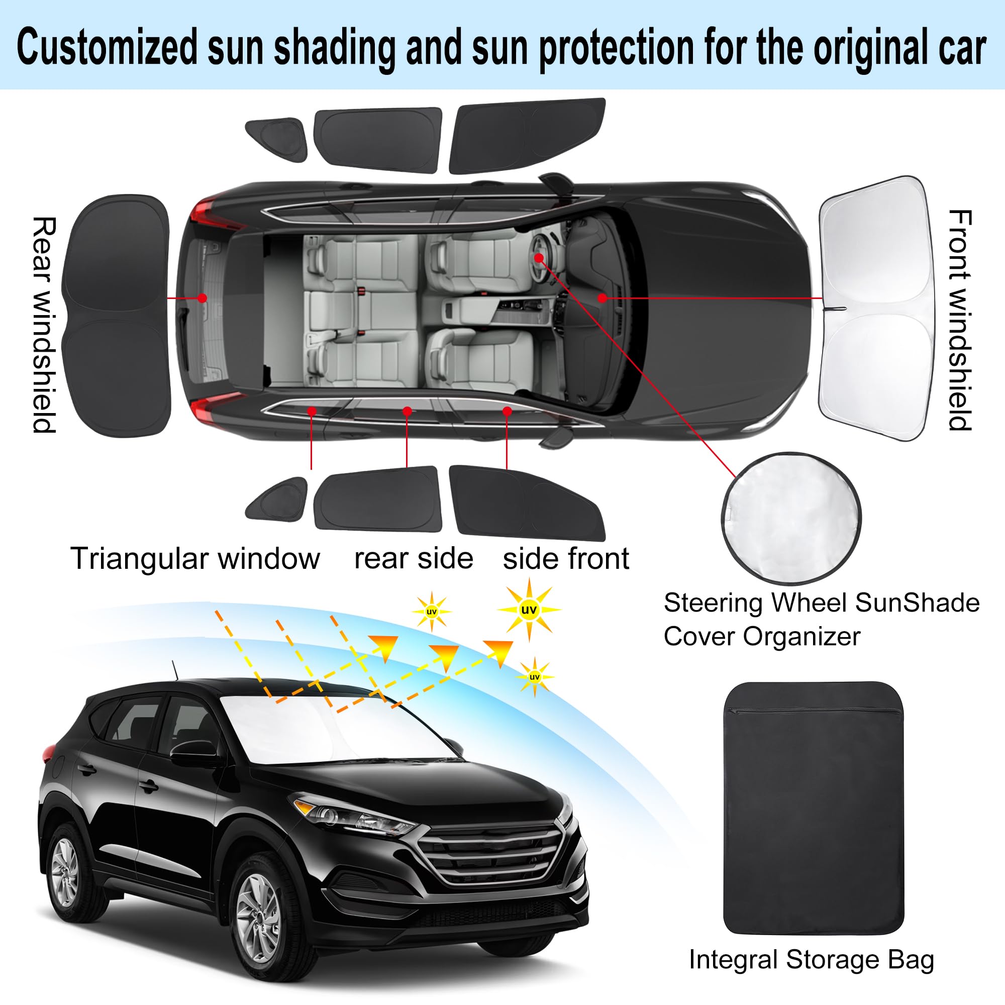 TINGLU Window Shades for Hyundai Tucson 2016-2021 (Not for 2022 Tucson) Accessories Car Side Full Windows Rear Triangular Windsh