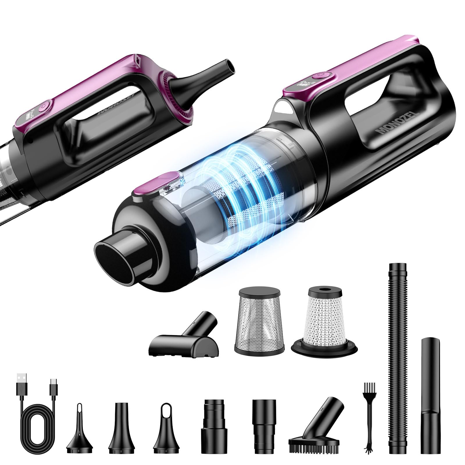 Monozel Cordless Handheld Vacuum Cleaner, 18000Pa 2 In 1 Car Vacuum Cleaner&Air Duster, 130W Brushless Motor With 7800Mah Batter