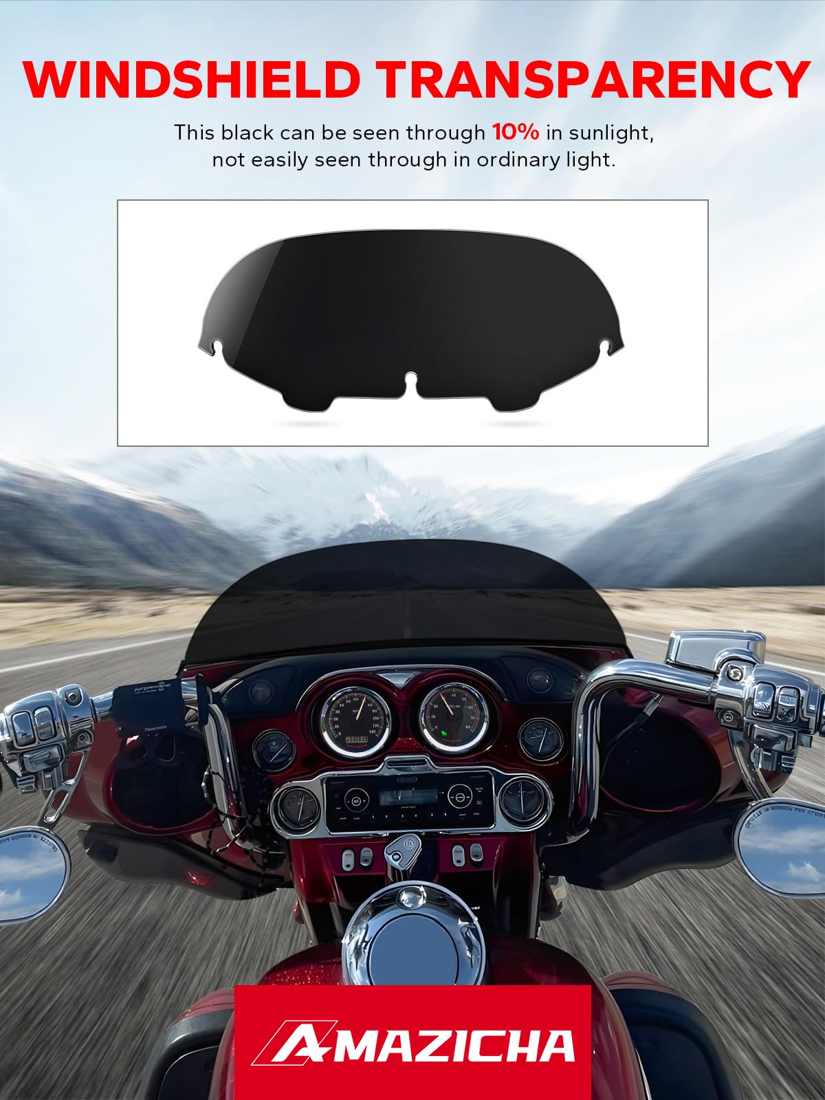 Amazicha 7" Black Batwing Windshield Wind Splitter for Harley Davidson 1996-2013, Polycarbonate