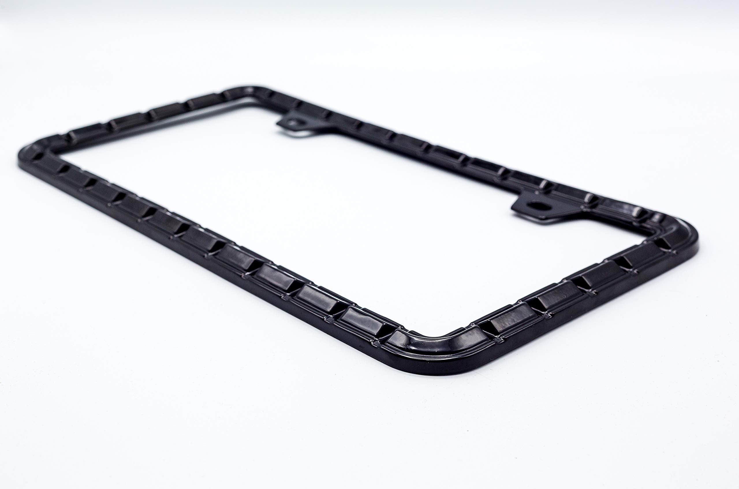 Sgooky 3D Chrome License Plate Frames, Pure Zinc Alloy Metal (Chain Pattern With Black Color)