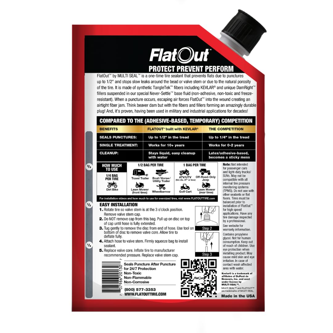 FlatOut Off Road Tire Sealant, 32 oz, Prevents Flat Tires, Clear, Model 20120, Ideal for Outdoor Power Equipment