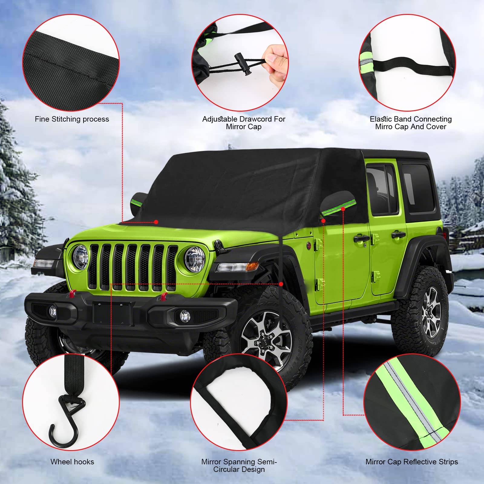 sportuli Windshield & Side Window Snow Cover for Jeep Wrangler, 600D Oxford Cloth, Black, Model ZFN0012