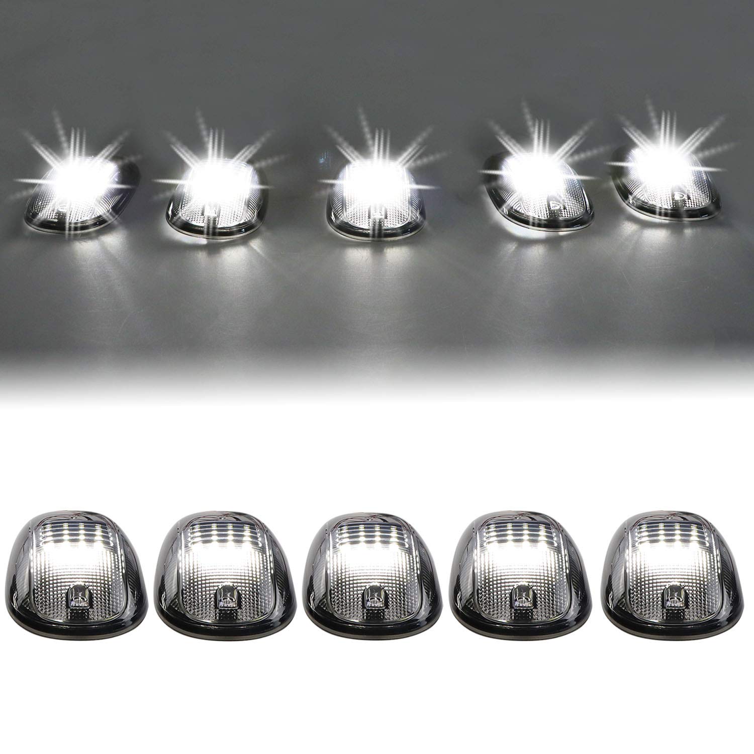 Tresound Led Cab Roof Marker Lights For 03-16 Dodge Ram 1500 2500 3500 With 5 In 1 Wire Harness (Smoked Lens With 16 White Leds)