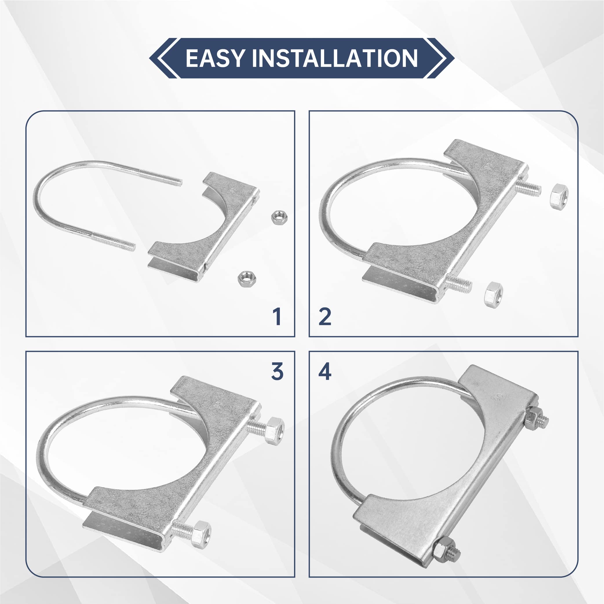 Batoneco 3.5'' U Bolt Clamp, Muffler Exhaust Clamps,3-1/2 Inch Saddle Style Heavy Duty Mild Steel(4-Pack)