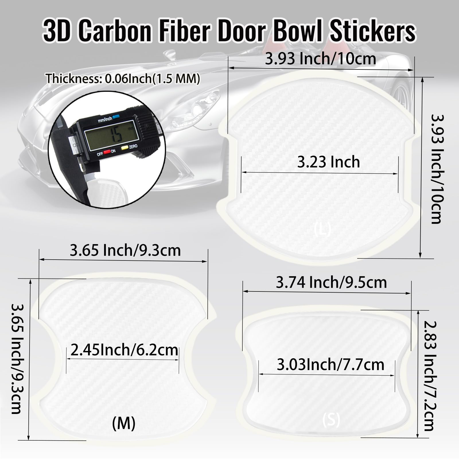 Worcas 4Pcs Carbon Fiber Like Car Door Handle Cup Protective Sticker Auto Door Paint Guard(M)