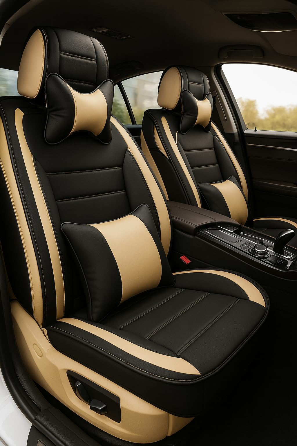 3D FRONTLINE PU Leather Car Seat Cover Compatible with Maruti Swift Dzire, Beige