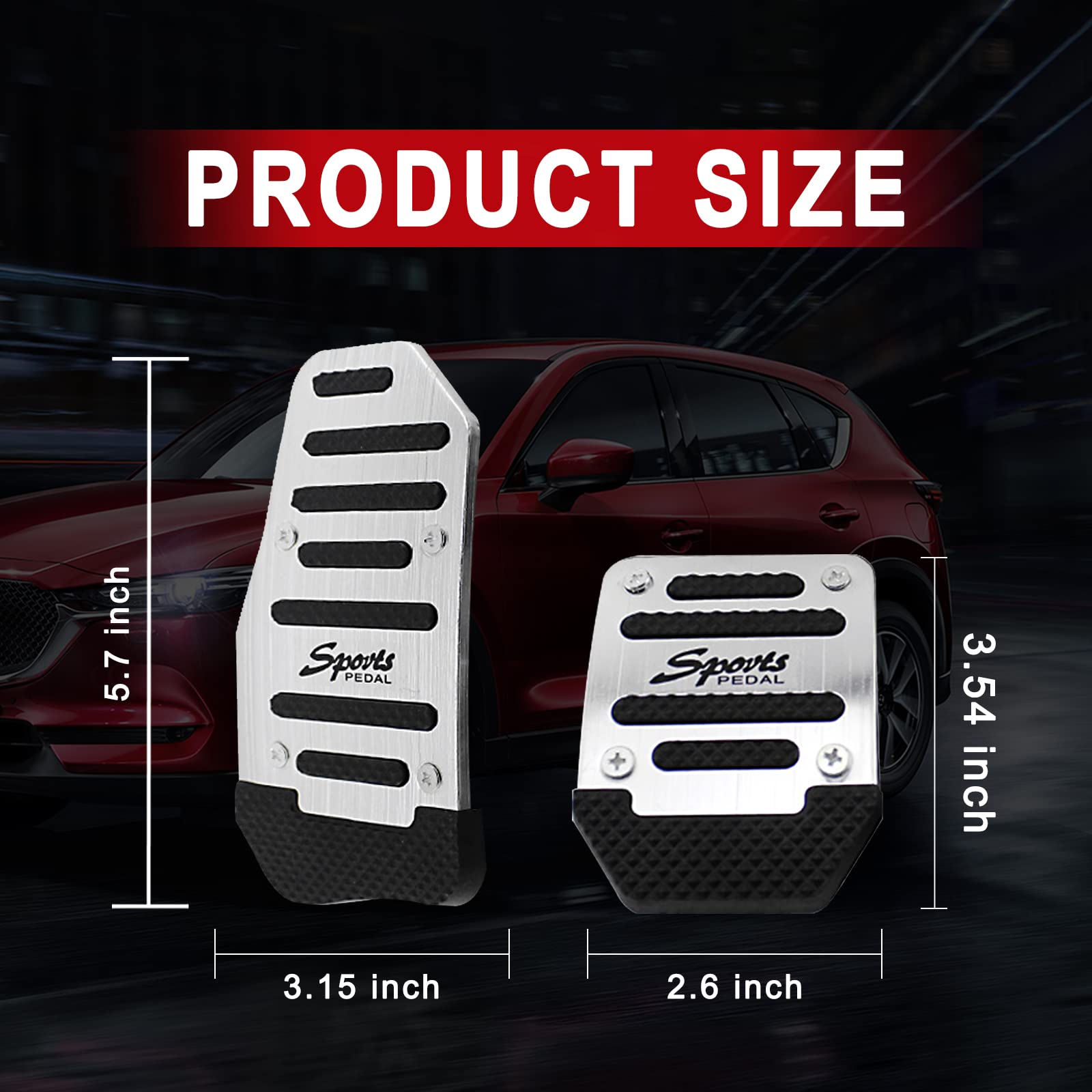 Jeseny 3 Pcs Car Non-Slip Aluminum Alloy Pedal Pads, Manual/Automatic Gearbox Gas Pedal Brake Pedal Cover, Anti-Rubbing Car Clutch Pedal Kits, Auto Universal Replacement Accessories (Silver)