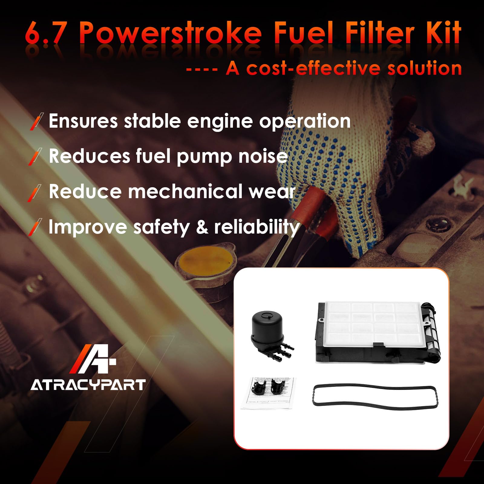 6.7L Powerstroke Diesel Fuel Filter Element 4 Sets, Compatible With 2017-2023 Ford F-250, F-350, F-450, F-550 Super Duty V8, Rep
