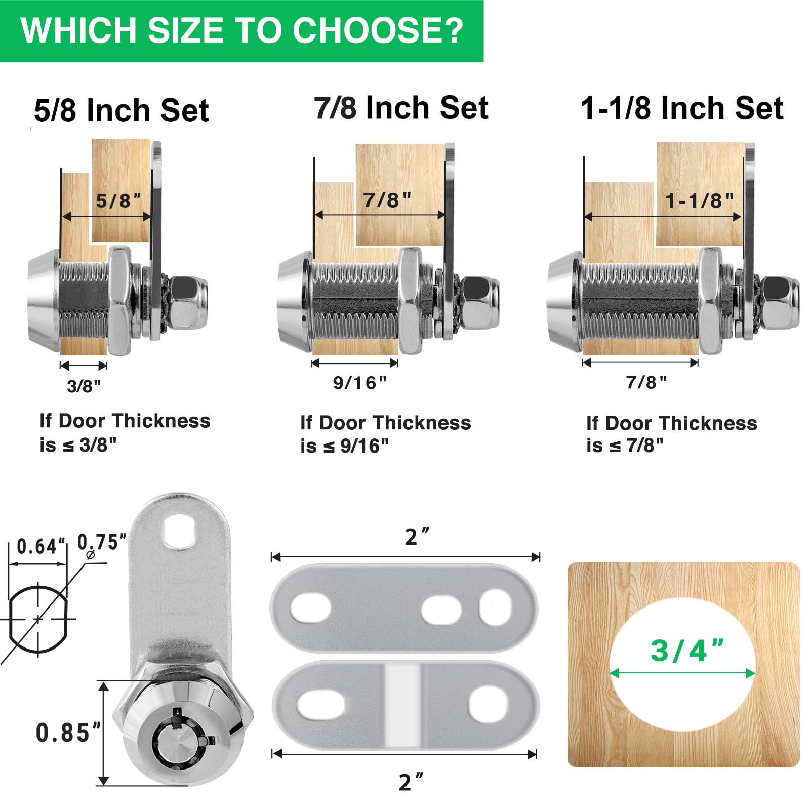 2 Pack Cabinet Lock With Keys, 1-1/8    Rv Storage Locks Keyed Alike, Rv Locks For Storage Door, Camper Cabinet Toolbox Rv Cam L