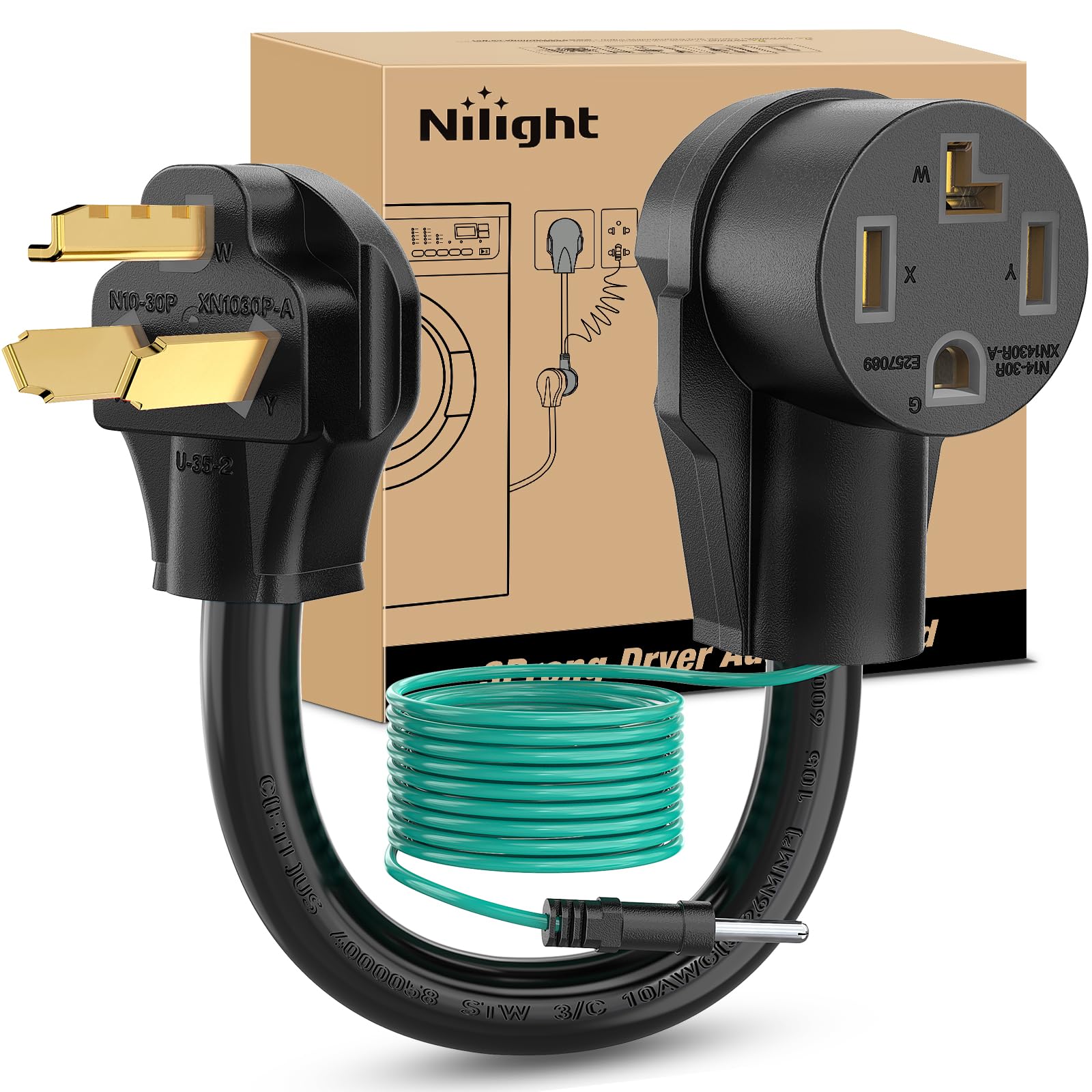 Nilight Ev Dryer Adapter Cord 30 Amp To 30Amp 3 Prong 125V 3750 Watt Pure Copper Dryers Old Outlet New Plug Conversion Heavy Dut