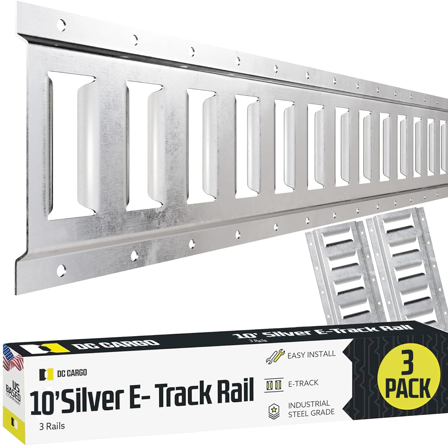 Dc Cargo - E Track Tie Down Rail Kit 10' (3 Pack) For Garages, Vans, Trailers, Motorcycle Tie Downs, Atv Mountings - Etrack Bar