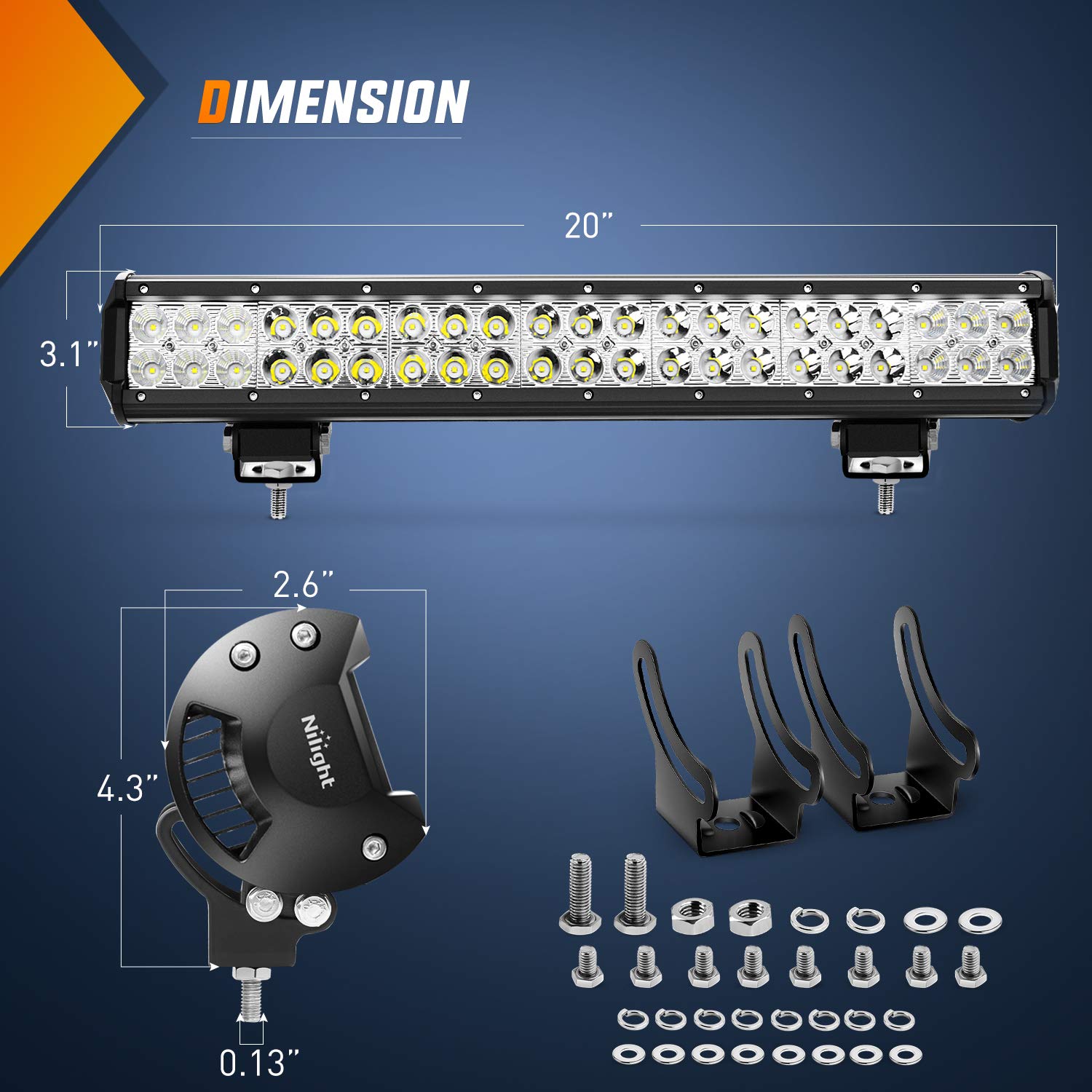 Nilight - Zh006 Led Light Bar 20 Inch 126W Spot Flood Combo Led Off Road Lights With 16Awg Wiring Harness Kit-One Lead, 2 Years