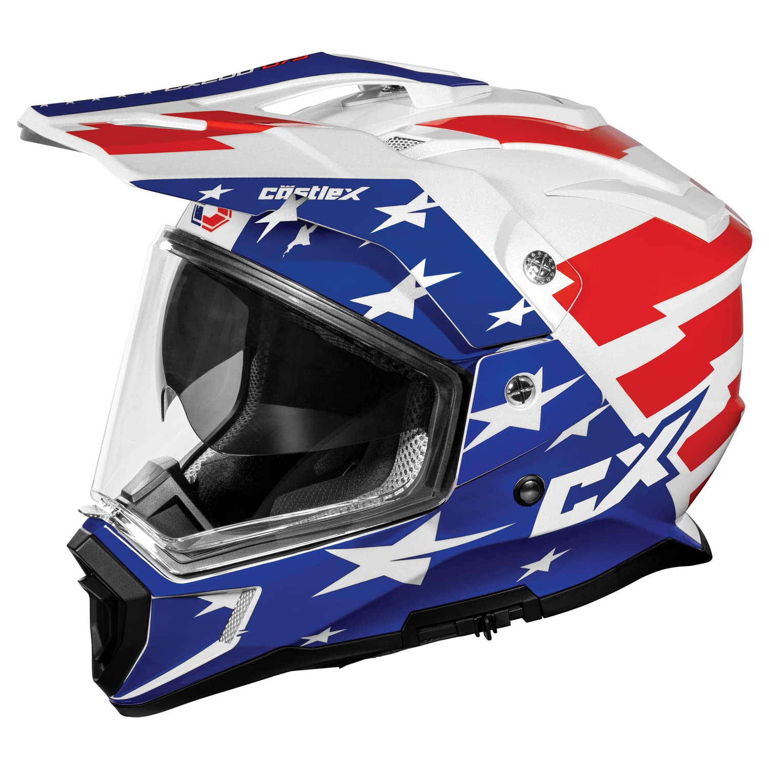 Castle X CX200 Liberty Dual Sport Helmet in Gloss Red/White/Blue, Size Small