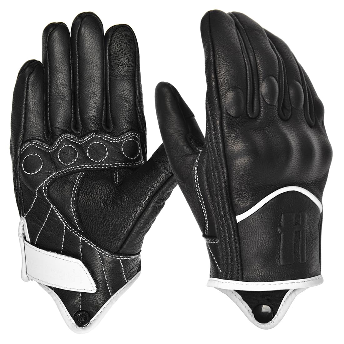 Harssidanzar Leather Motorcycle Gloves For Men Touchscreen Riding Driving Gloves Gm028, Black/White, Size Medium