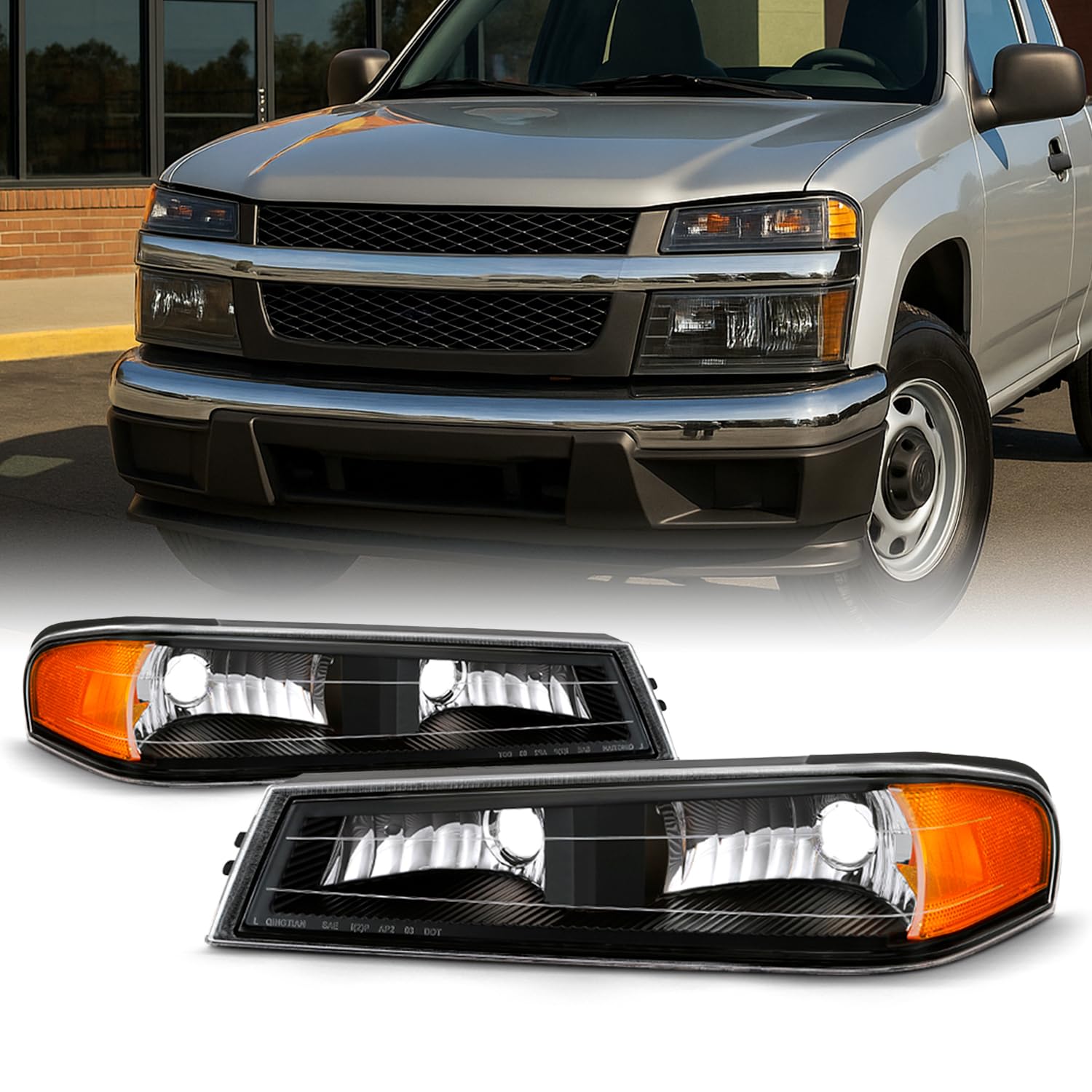 AKKON - Fits 2004-2012 Chevy Colorado GMC Canyon 06-08 Isuzu i-Series Chrome Bumper Signal Parking Lights Lamp Pair Left+Right