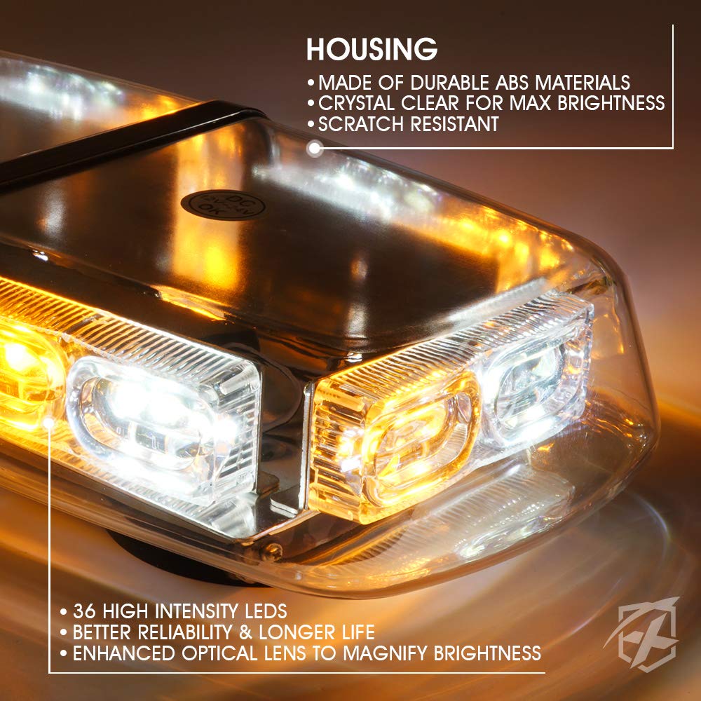 Xprite 36 LED Rooftop Strobe Beacon Mini Bar Lights 16 Flashing Modes Warning Hazard Light w/Magnetic Base for Emergency Vehicle