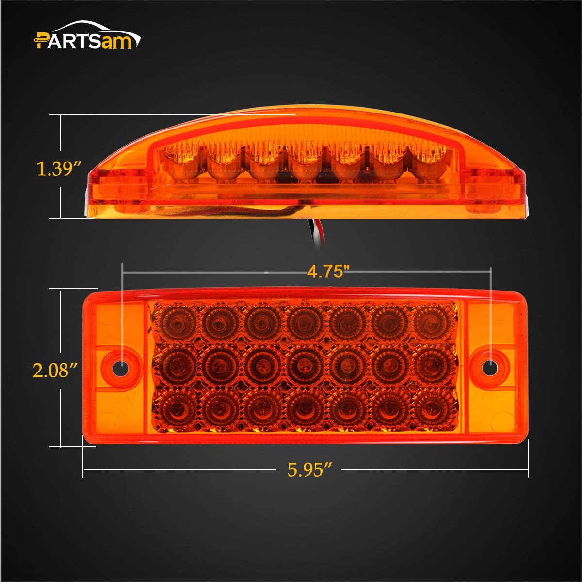 Partsam 6" Amber 21LED Rectangle Marker Lights for Trailer, Truck, RV, Golf Cart - Model 130192