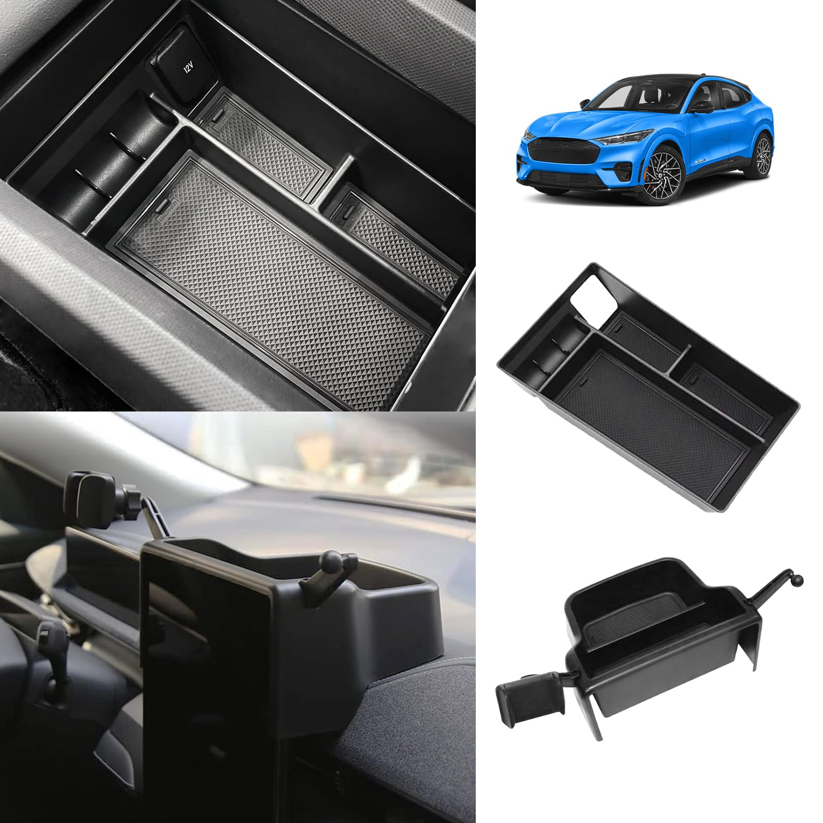 Bestevmod Aosk Center Console Organizer & Screen Back Organizer Compatible With 2021-2024 Mustang Mach E Middle Storage Box With