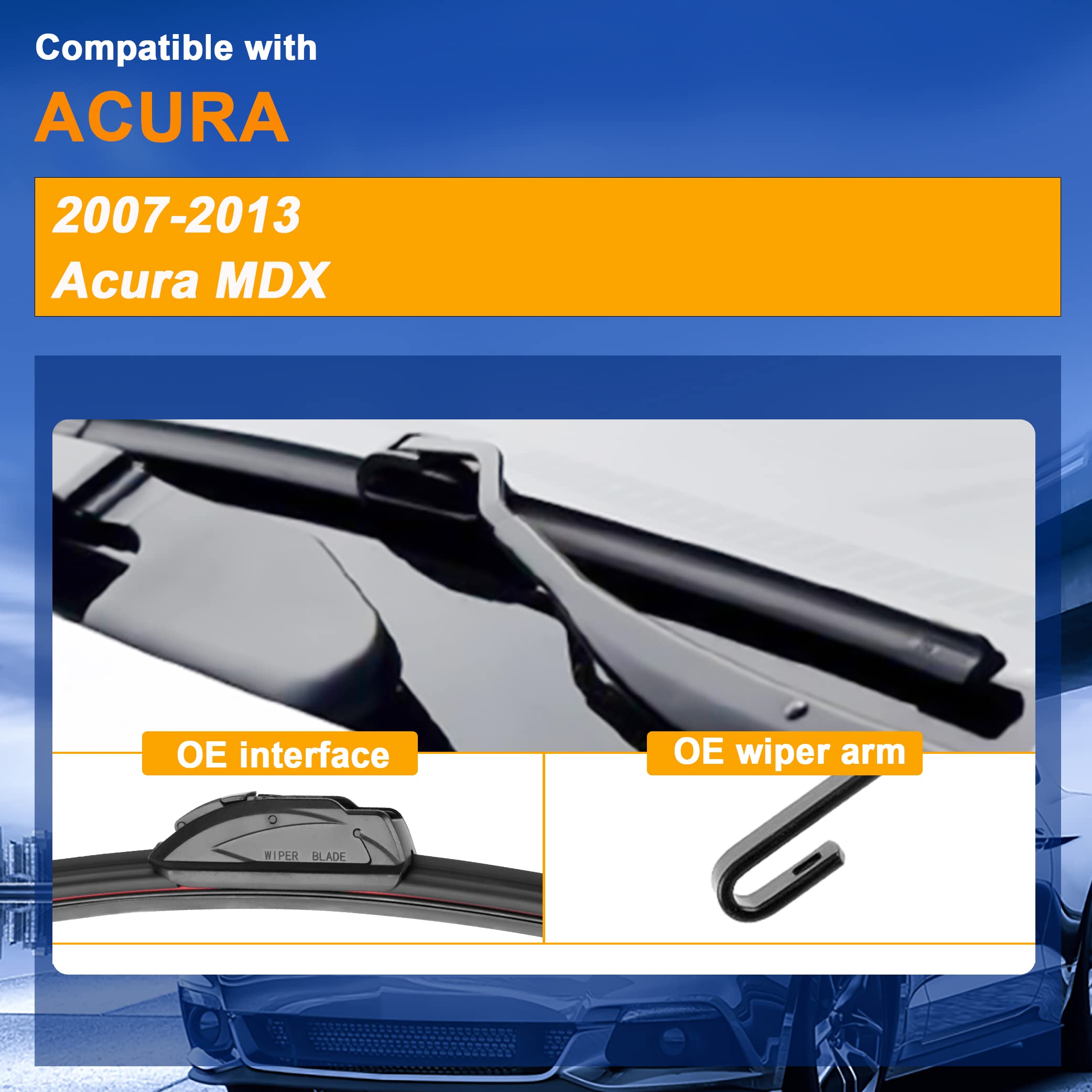 Raintok Windshield Wiper Blades Replacement For Acura Mdx 2007 2008 2009 2010 2011 2012 2013 Original Factory Quality Front Rear
